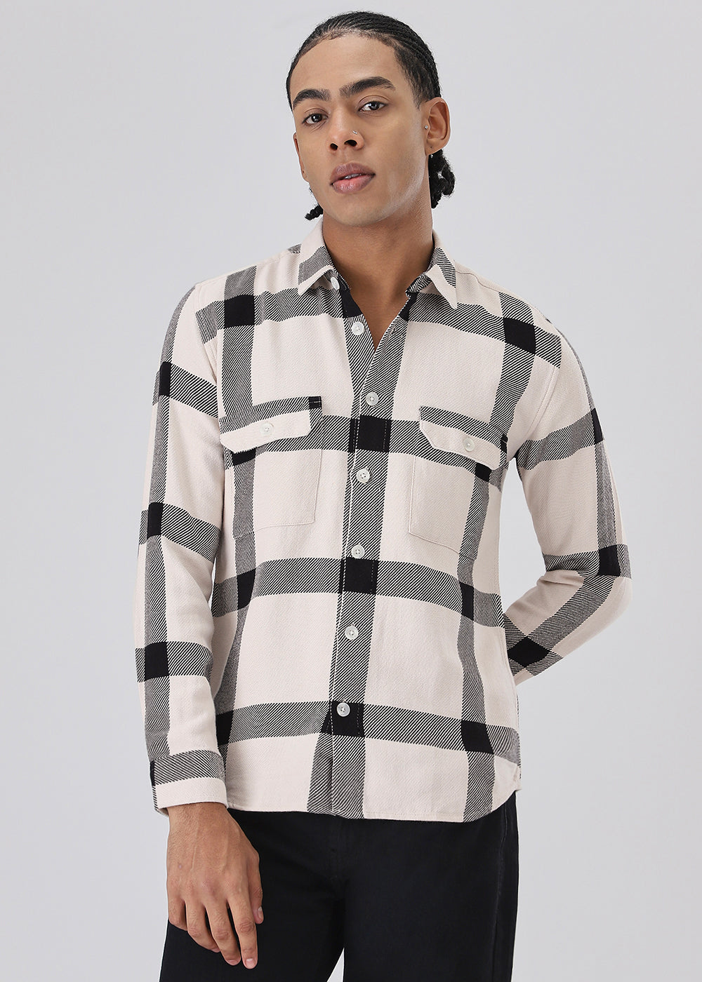 Black & White Brushed Cotton Check Shirt