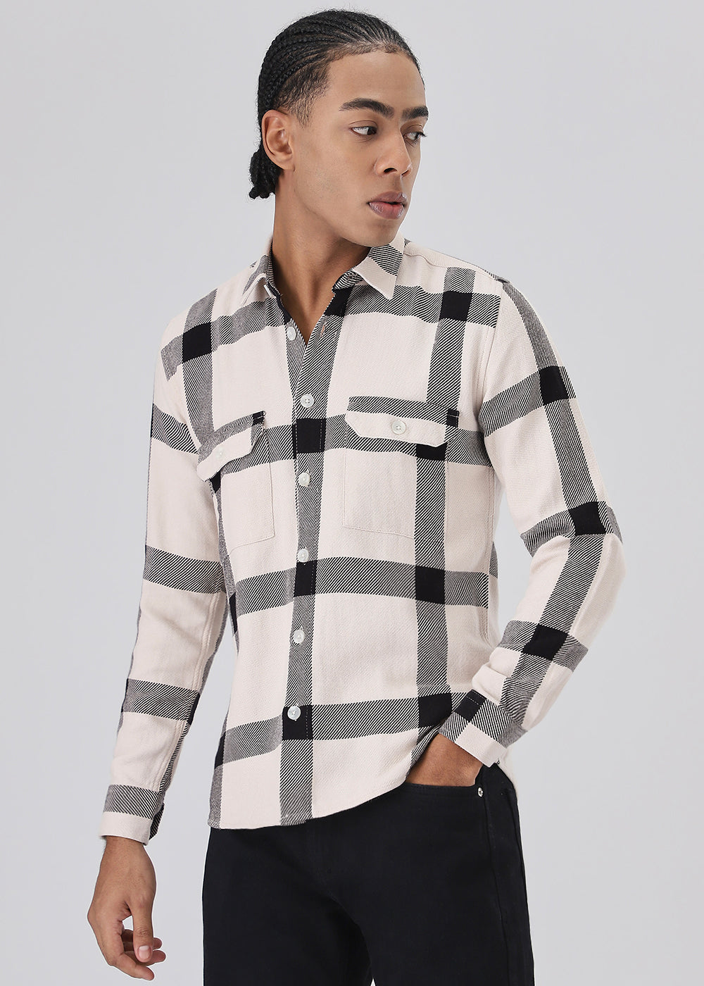 Black & White Brushed Cotton Check Shirt