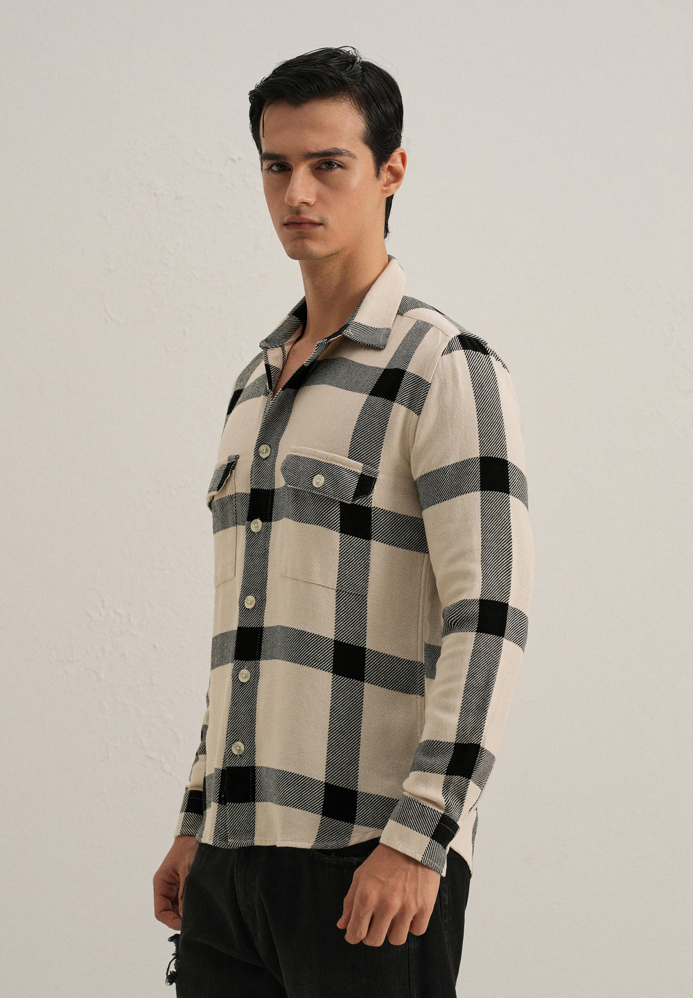 Black & White Brushed Cotton Check Shirt