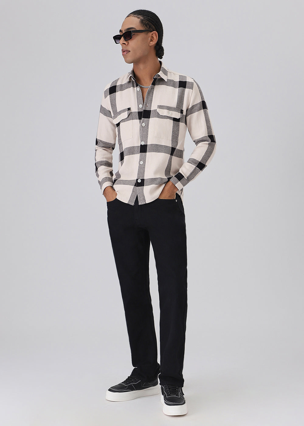 Black & White Brushed Cotton Check Shirt