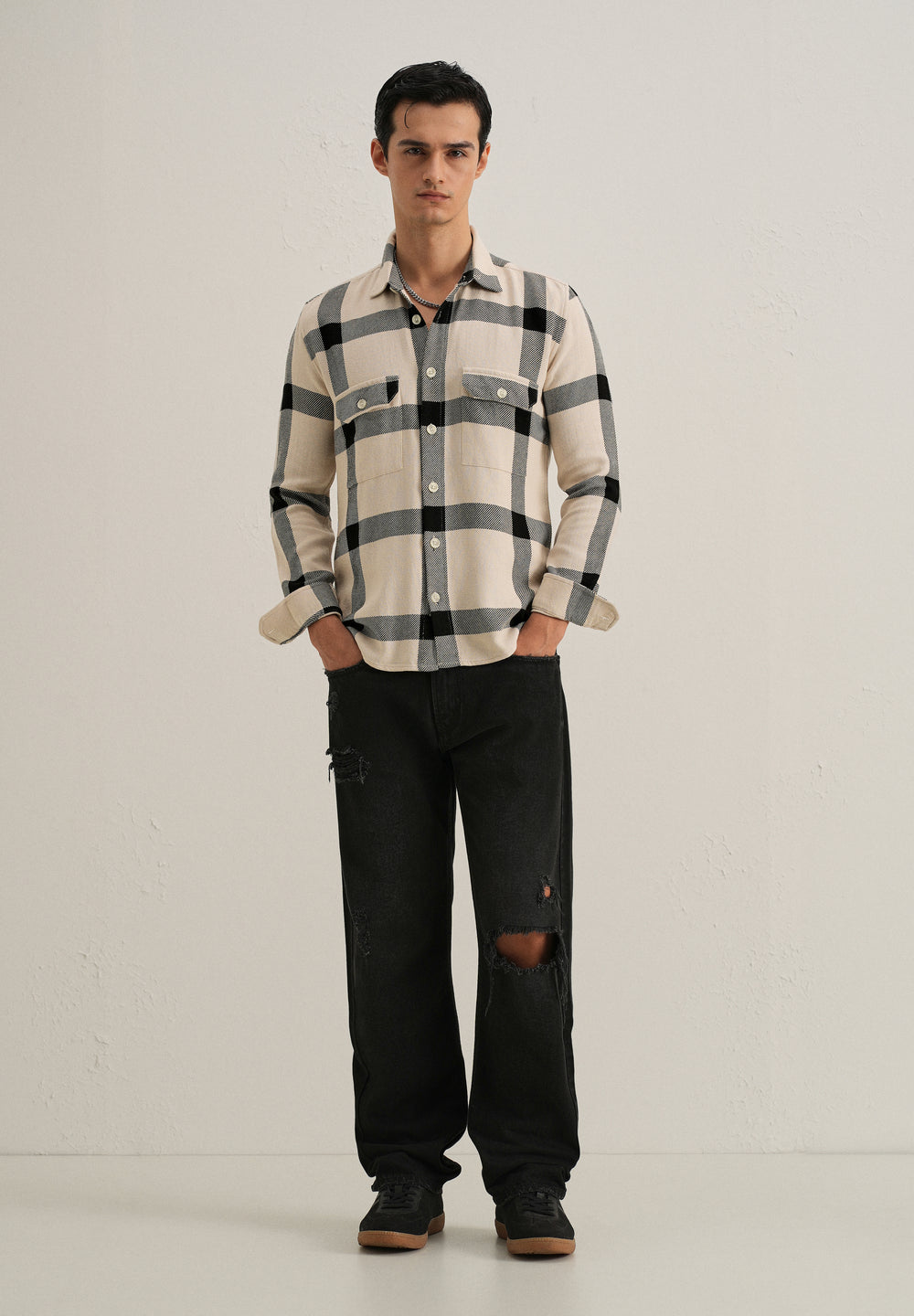 Black & White Brushed Cotton Check Shirt
