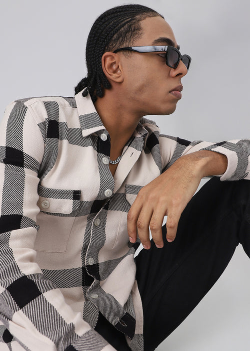 Black & White Brushed Cotton Check Shirt