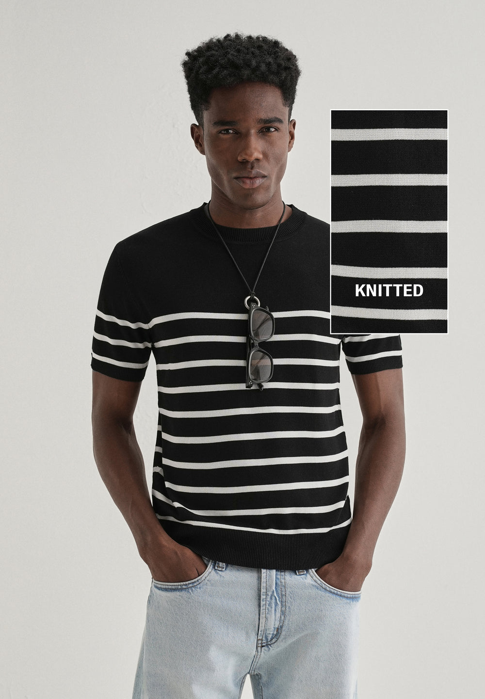 Black White Striped Knitted T-shirt
