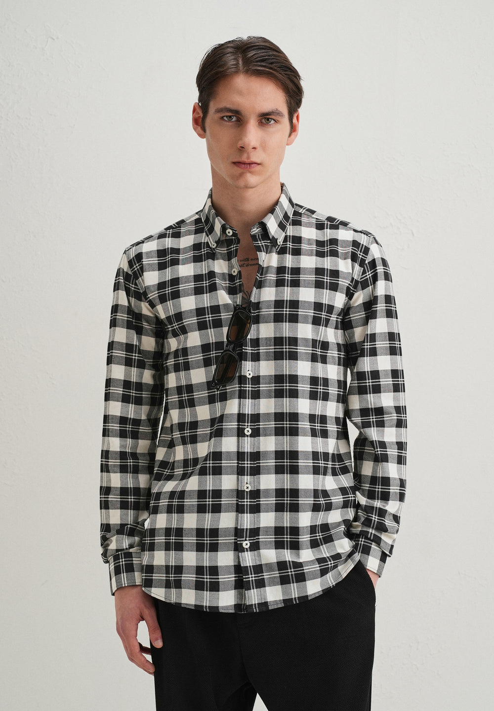 Black and White Plaid Check Shirt