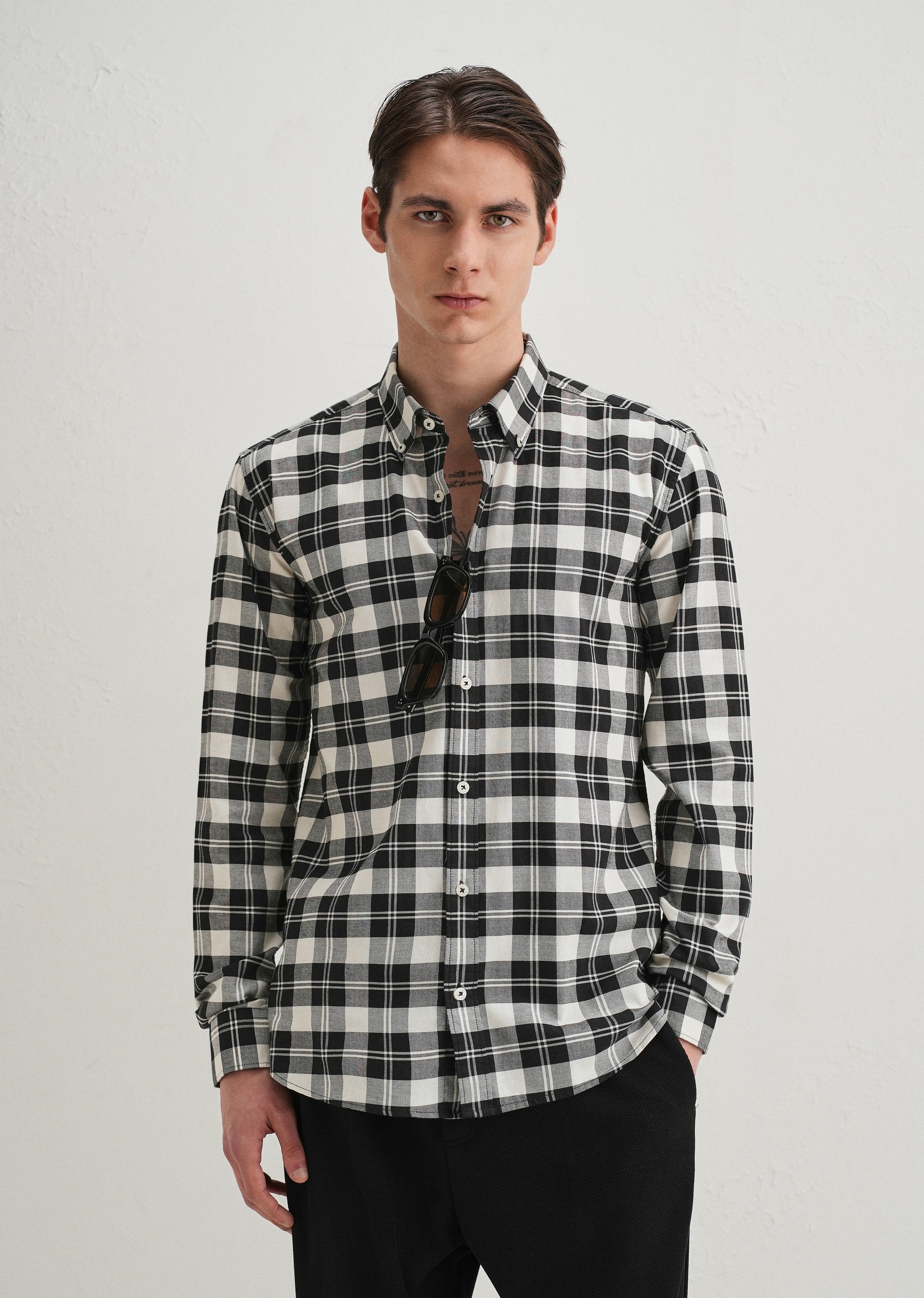 Black and White Plaid Check Shirt