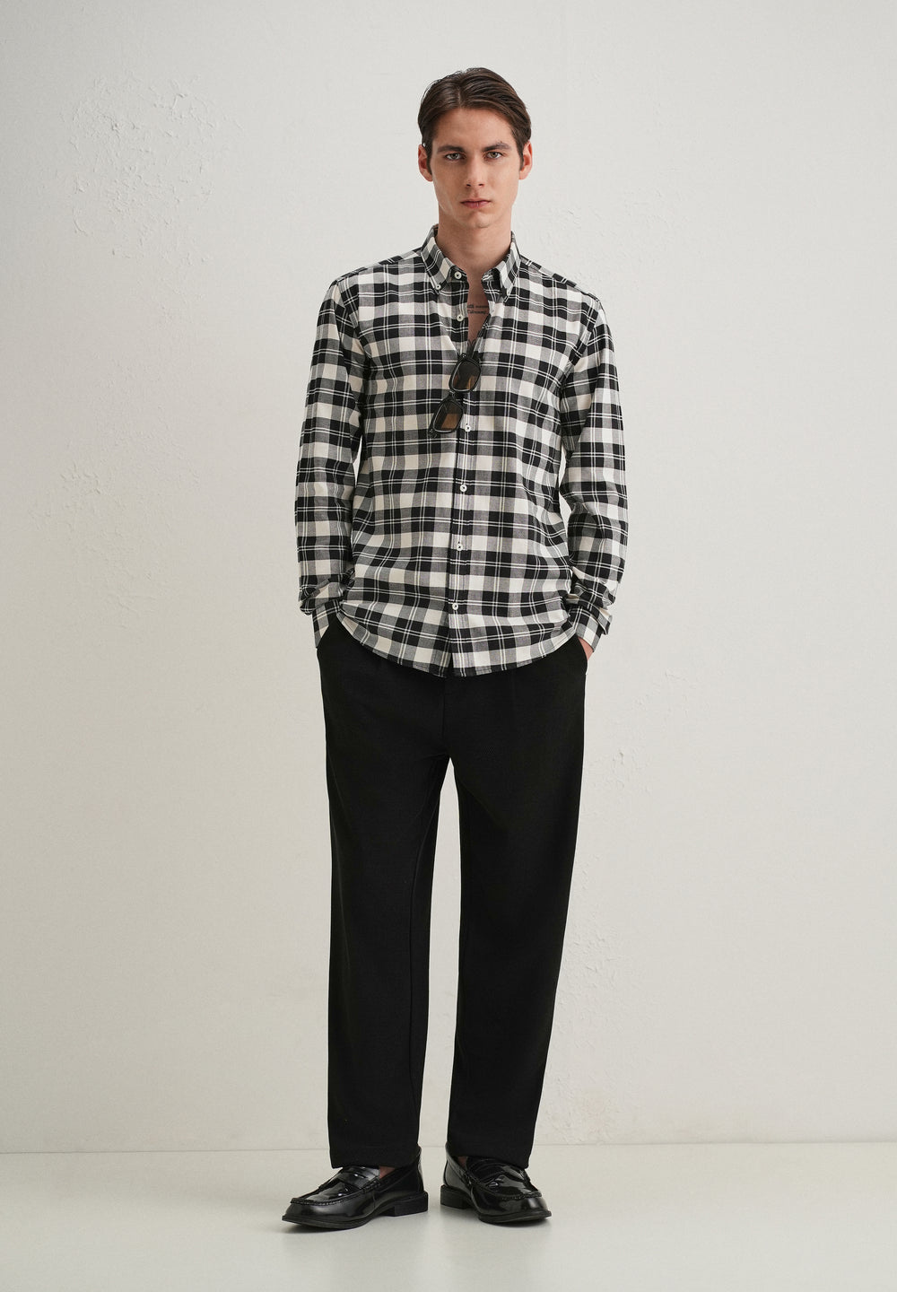 Black and White Plaid Check Shirt