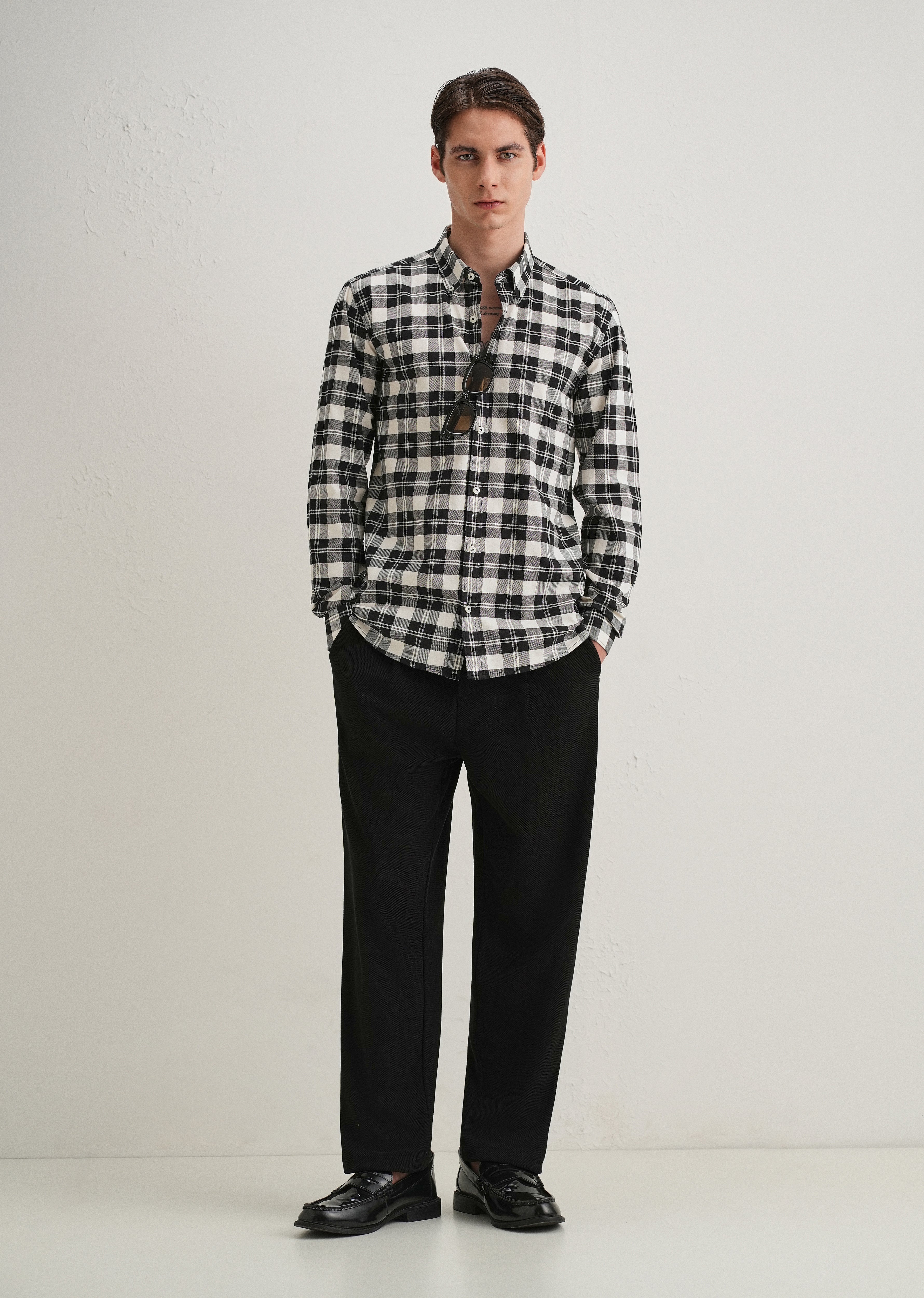 Black and White Plaid Check Shirt