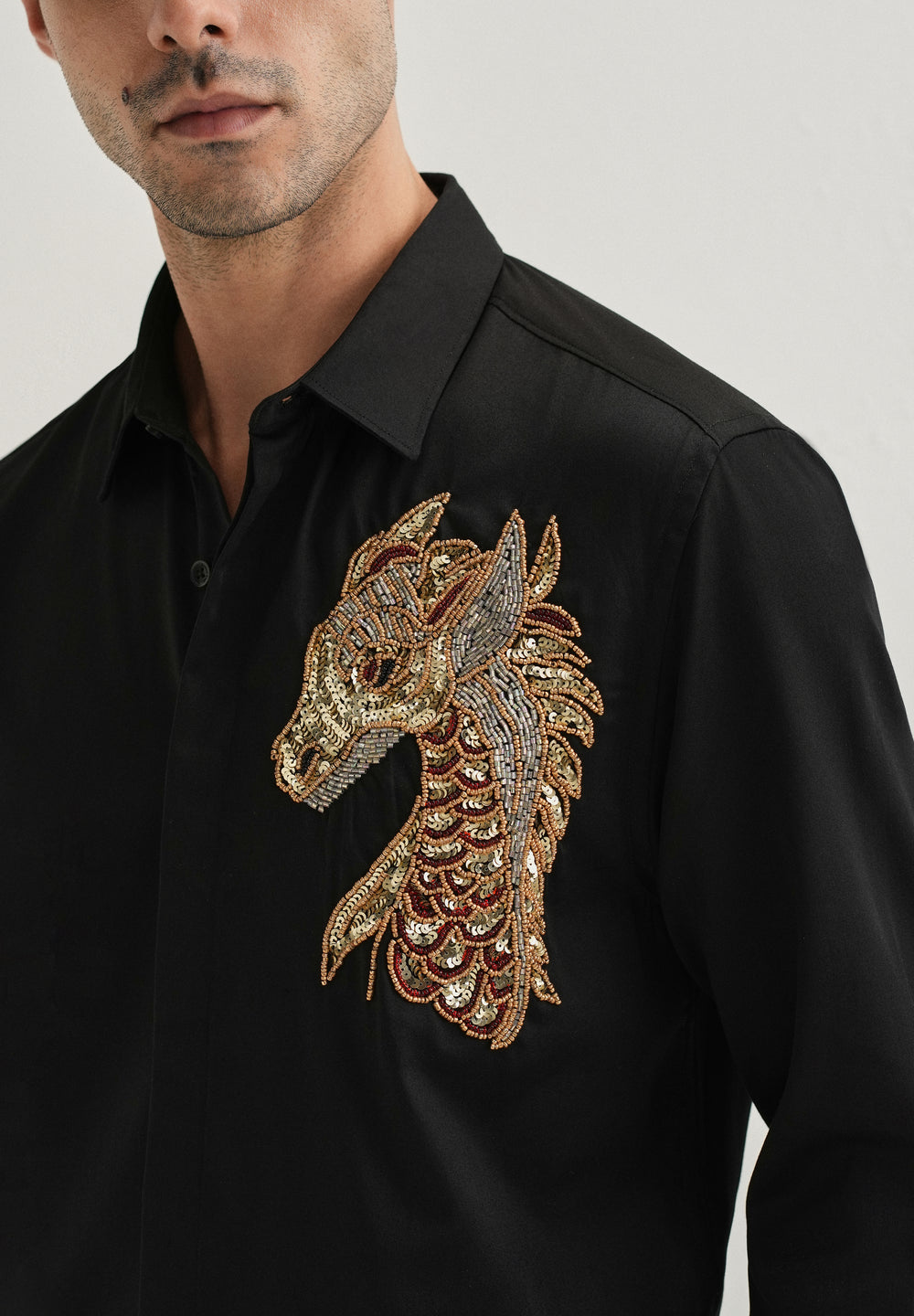 Black Handcrafted Dragon Designer Shirt
