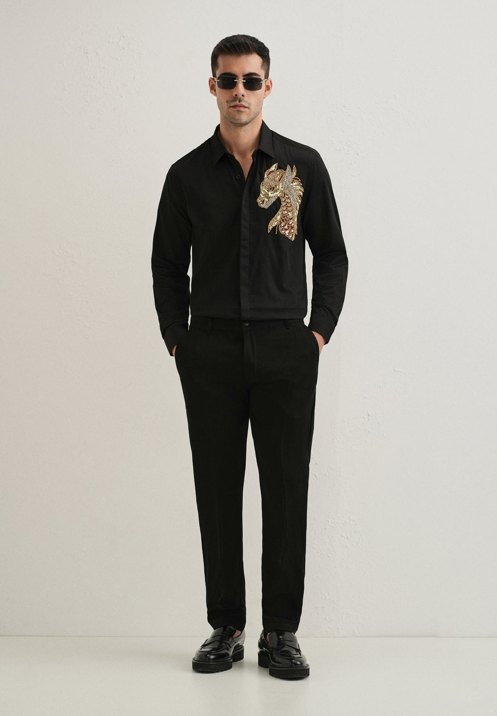 Black Handcrafted Dragon Designer Shirt