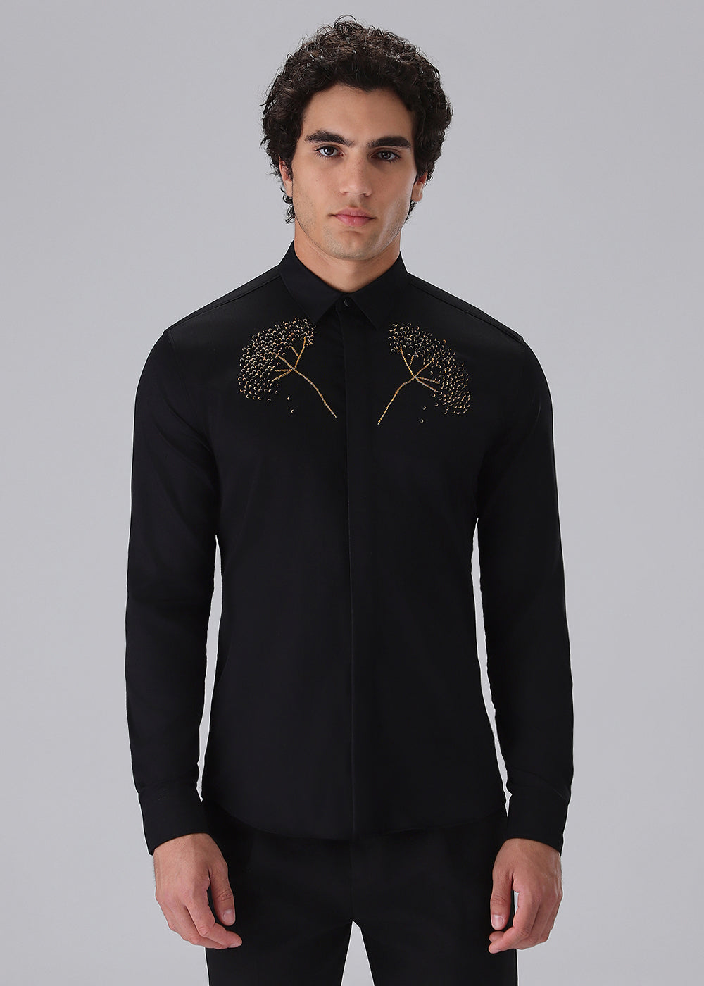 Hand Embroidered Black Designer Shirt