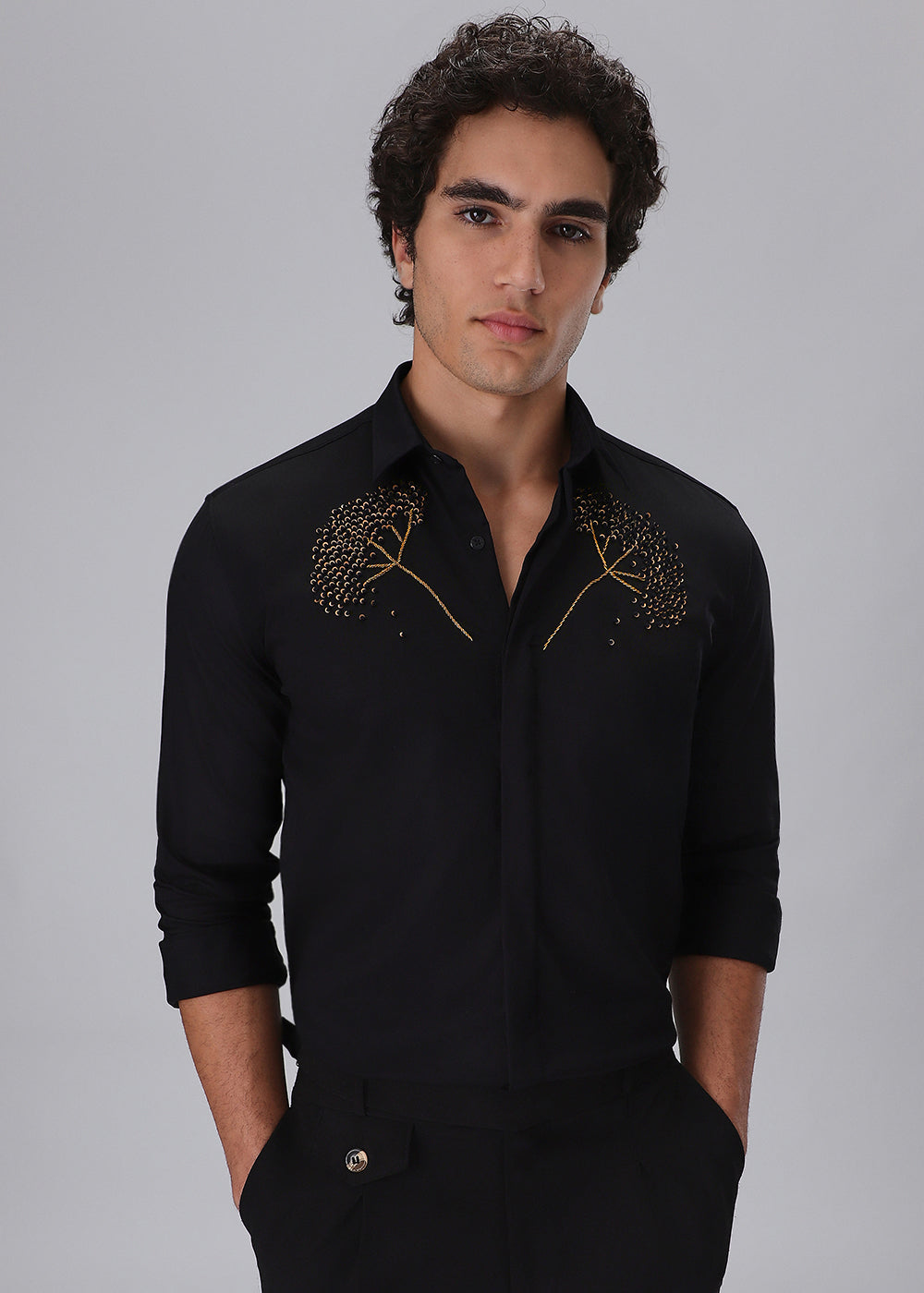 Hand Embroidered Black Designer Shirt