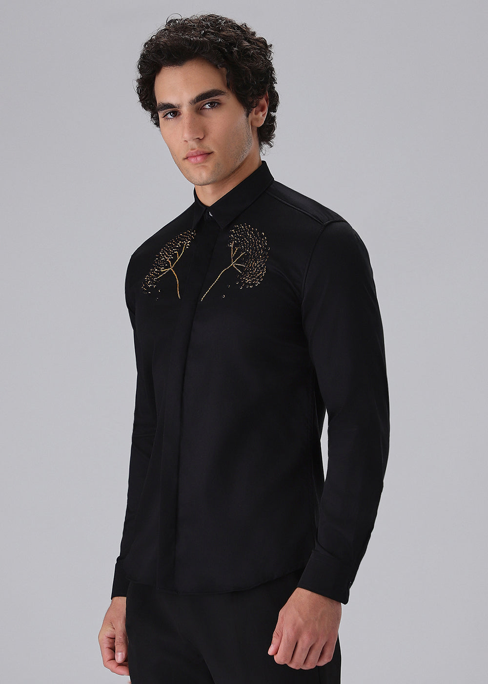 Hand Embroidered Black Designer Shirt