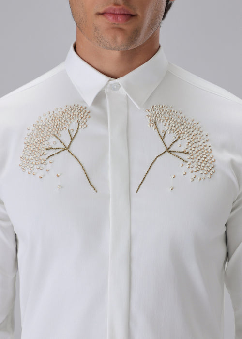 Hand Embroidered White Designer Shirt