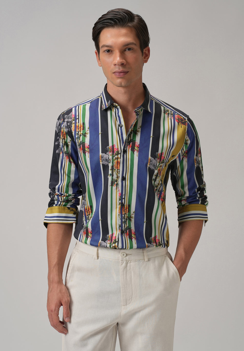 Blossom Full Sleeve Striped Printed Shirt