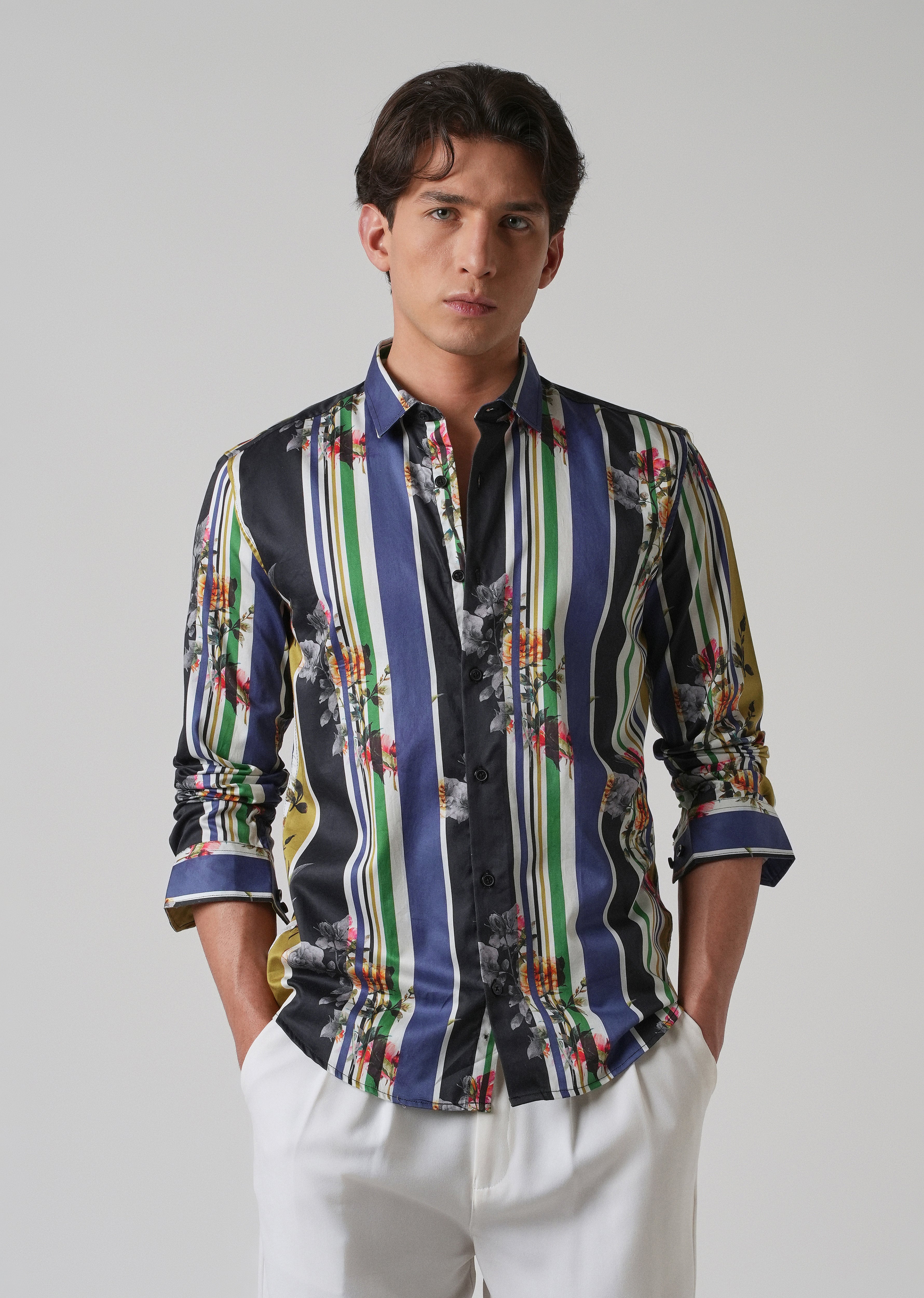 Blossom Full Sleeve Striped Printed Shirt