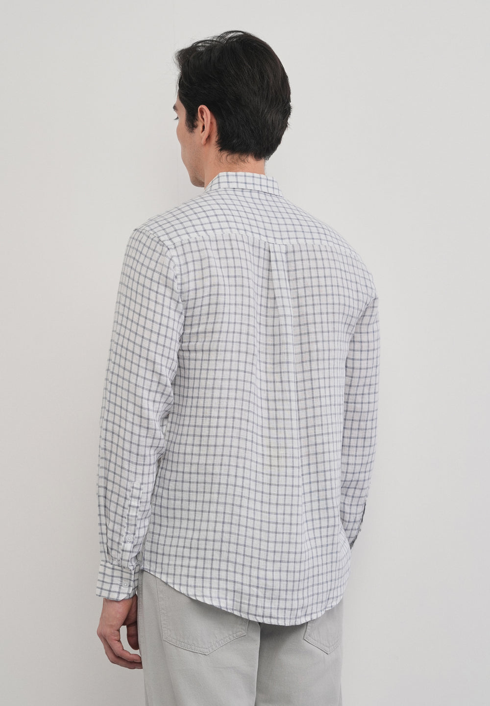 Blue 100% Pure Linen Check Shirt