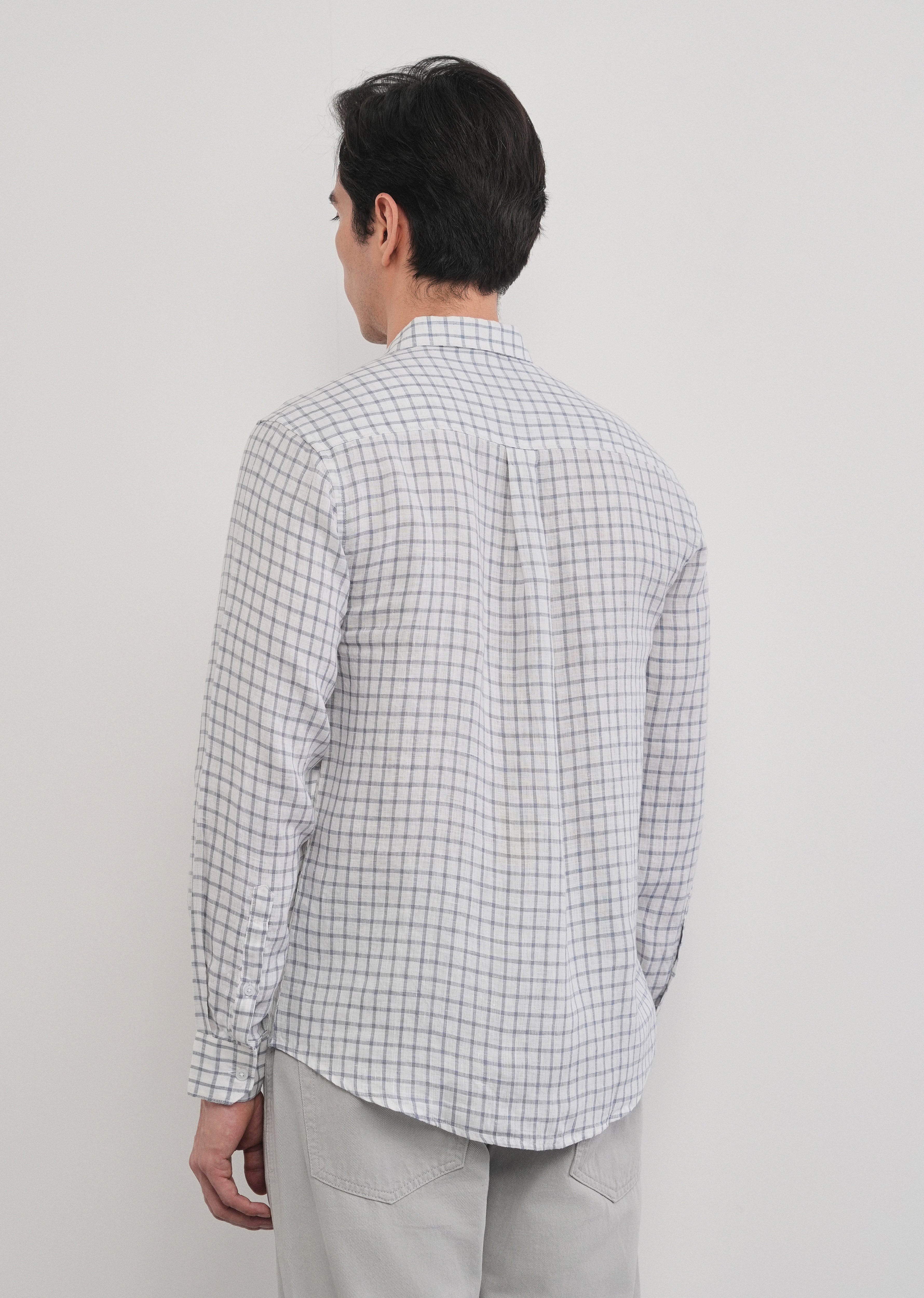 Blue 100% Pure Linen Check Shirt