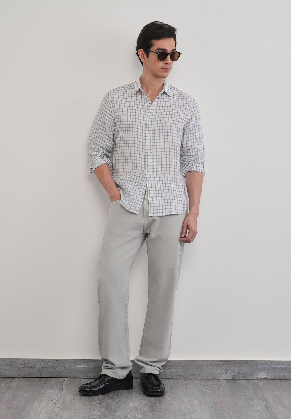 Blue 100% Pure Linen Check Shirt