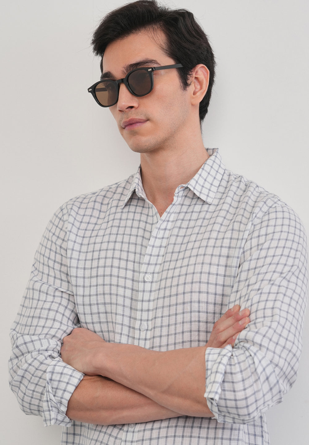 Blue 100% Pure Linen Check Shirt