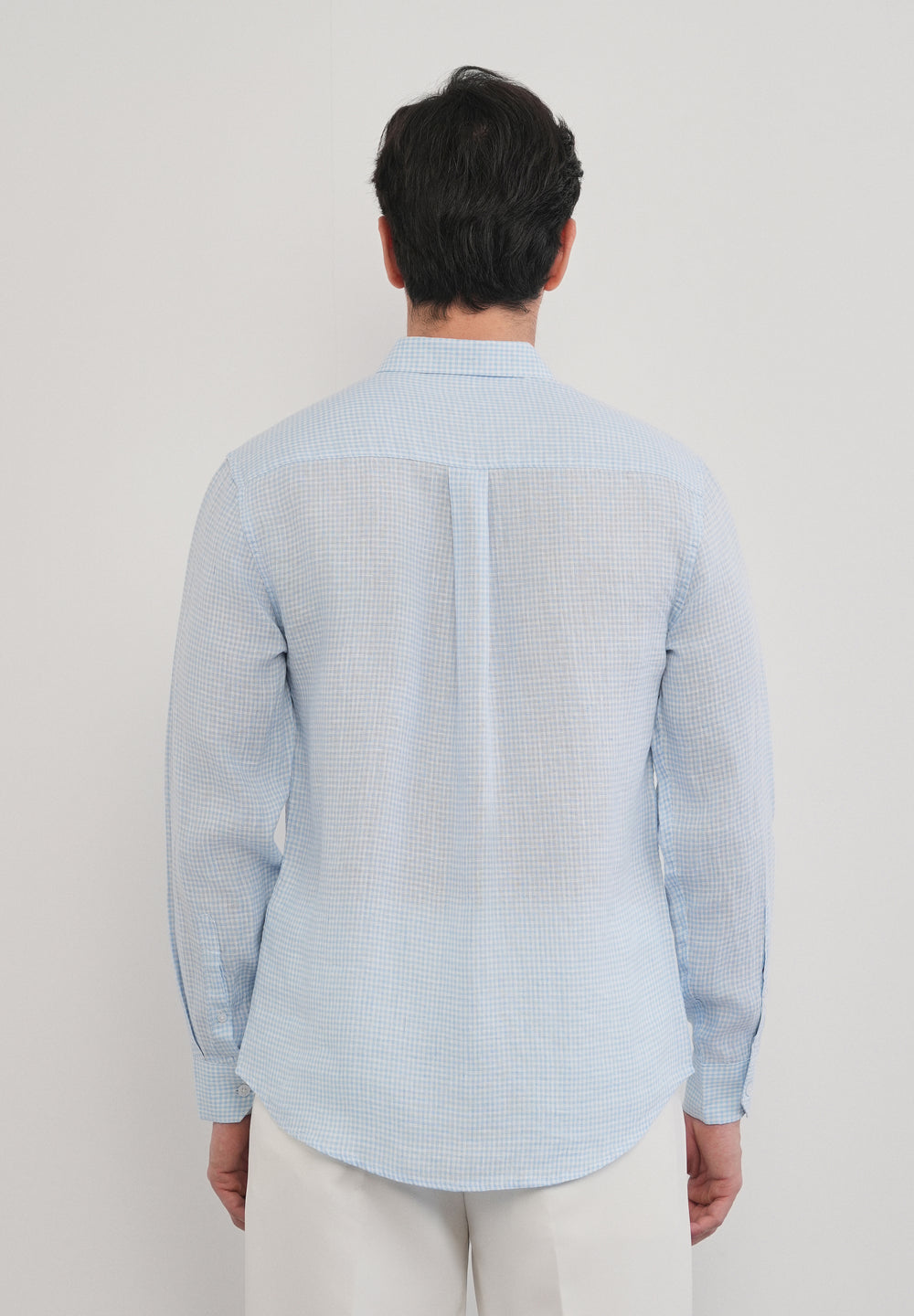 Blue 100% Pure Linen Gingham Check Shirt