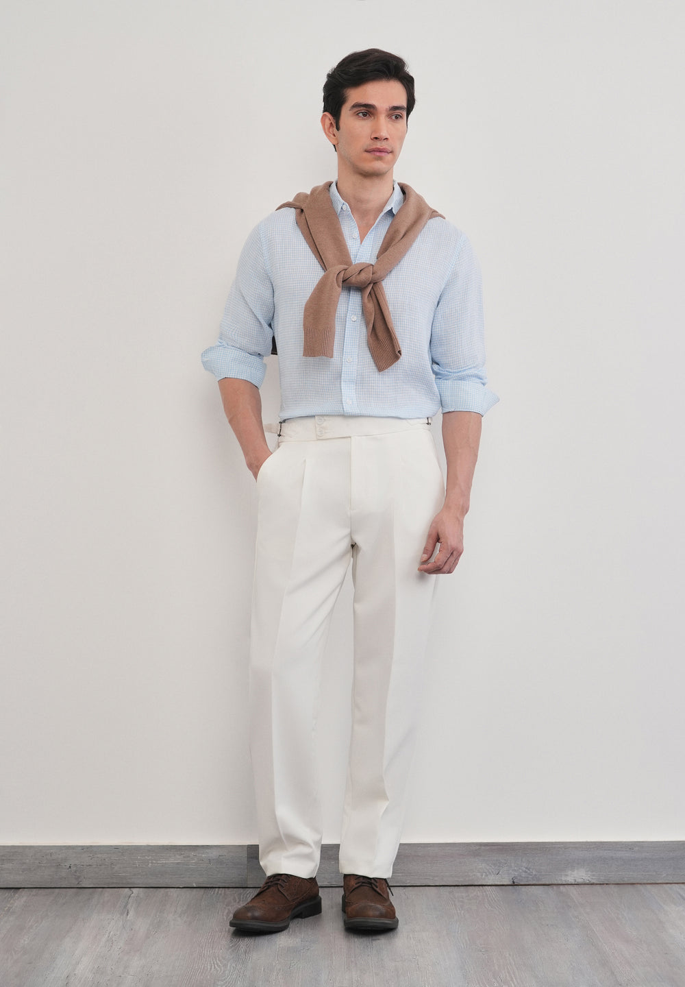 Blue 100% Pure Linen Gingham Check Shirt