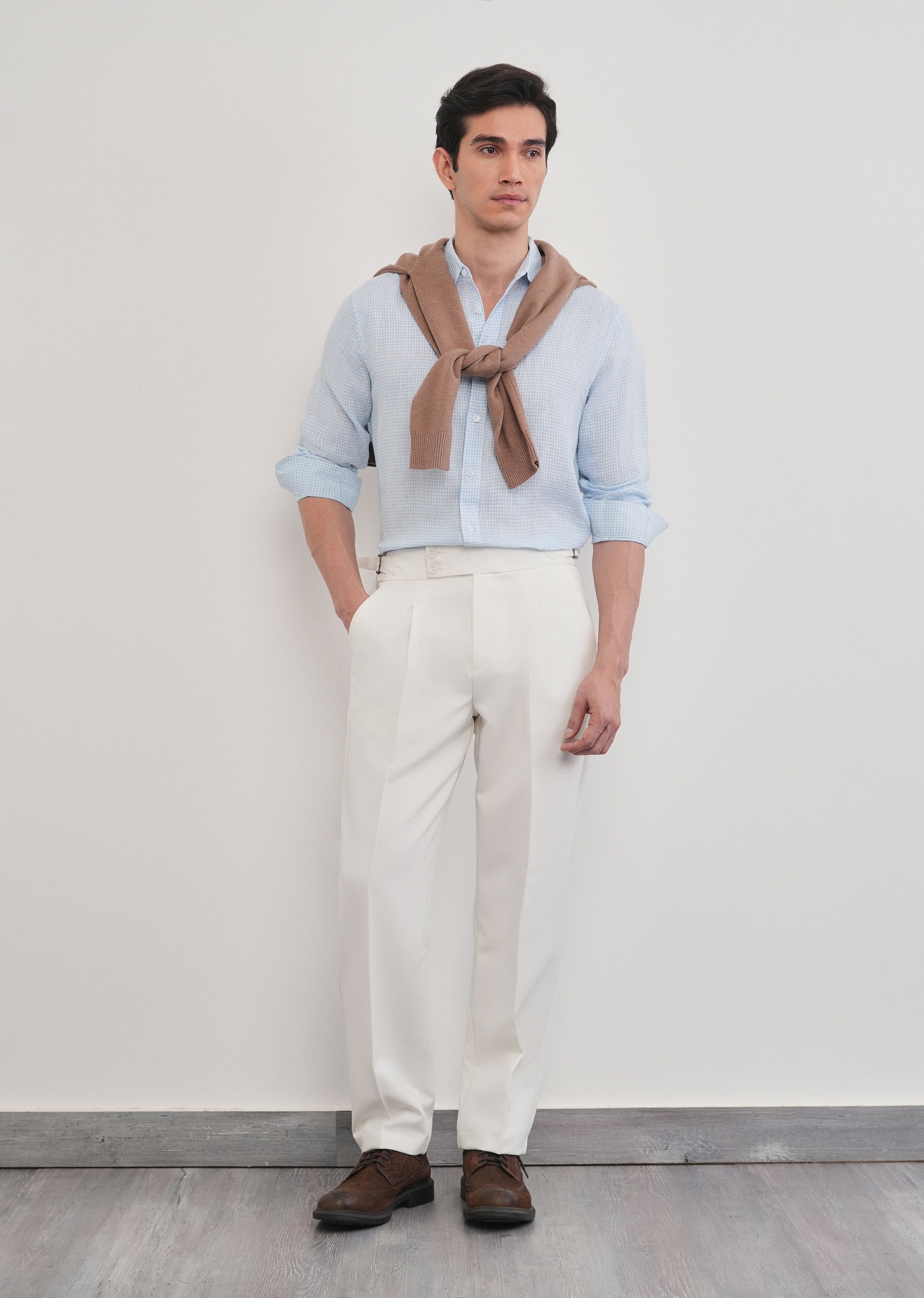 Blue 100% Pure Linen Gingham Check Shirt