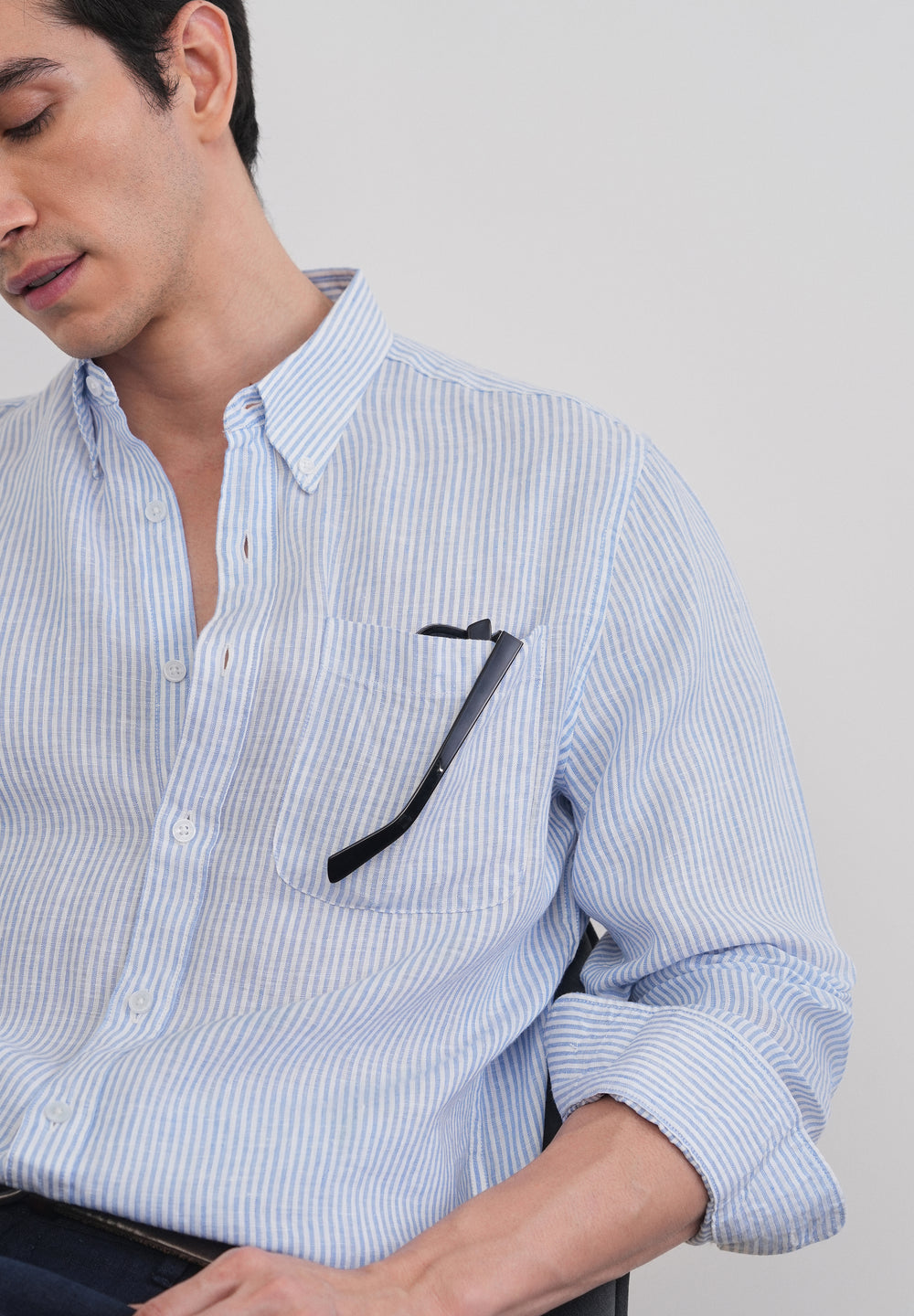 Blue 100% Pure Linen Stripe Shirt