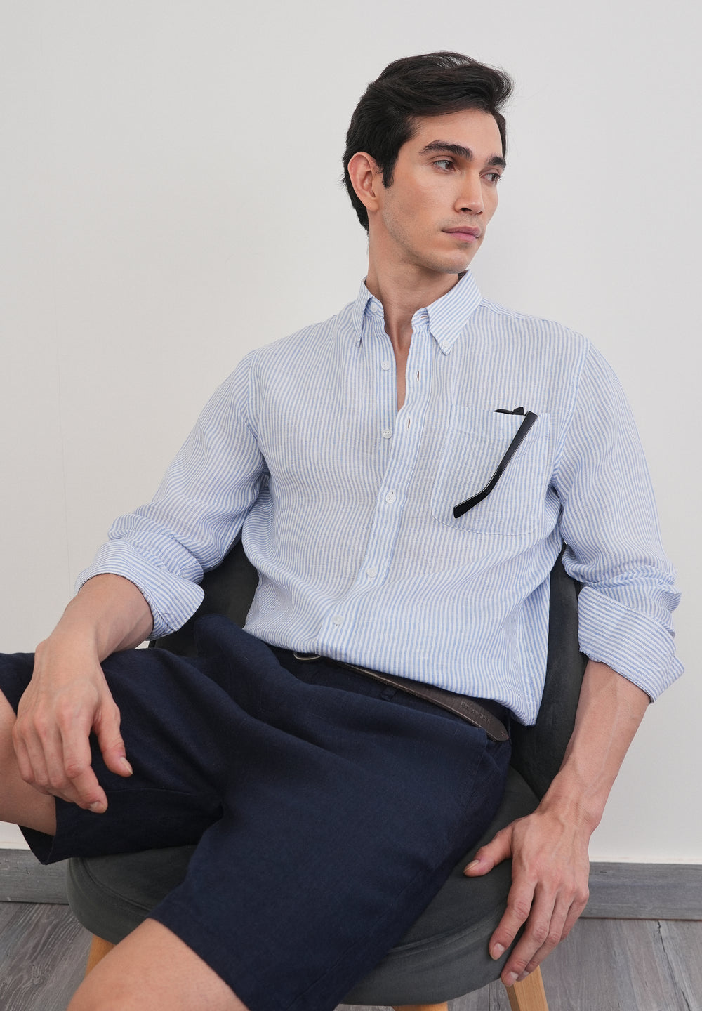 Blue 100% Pure Linen Stripe Shirt