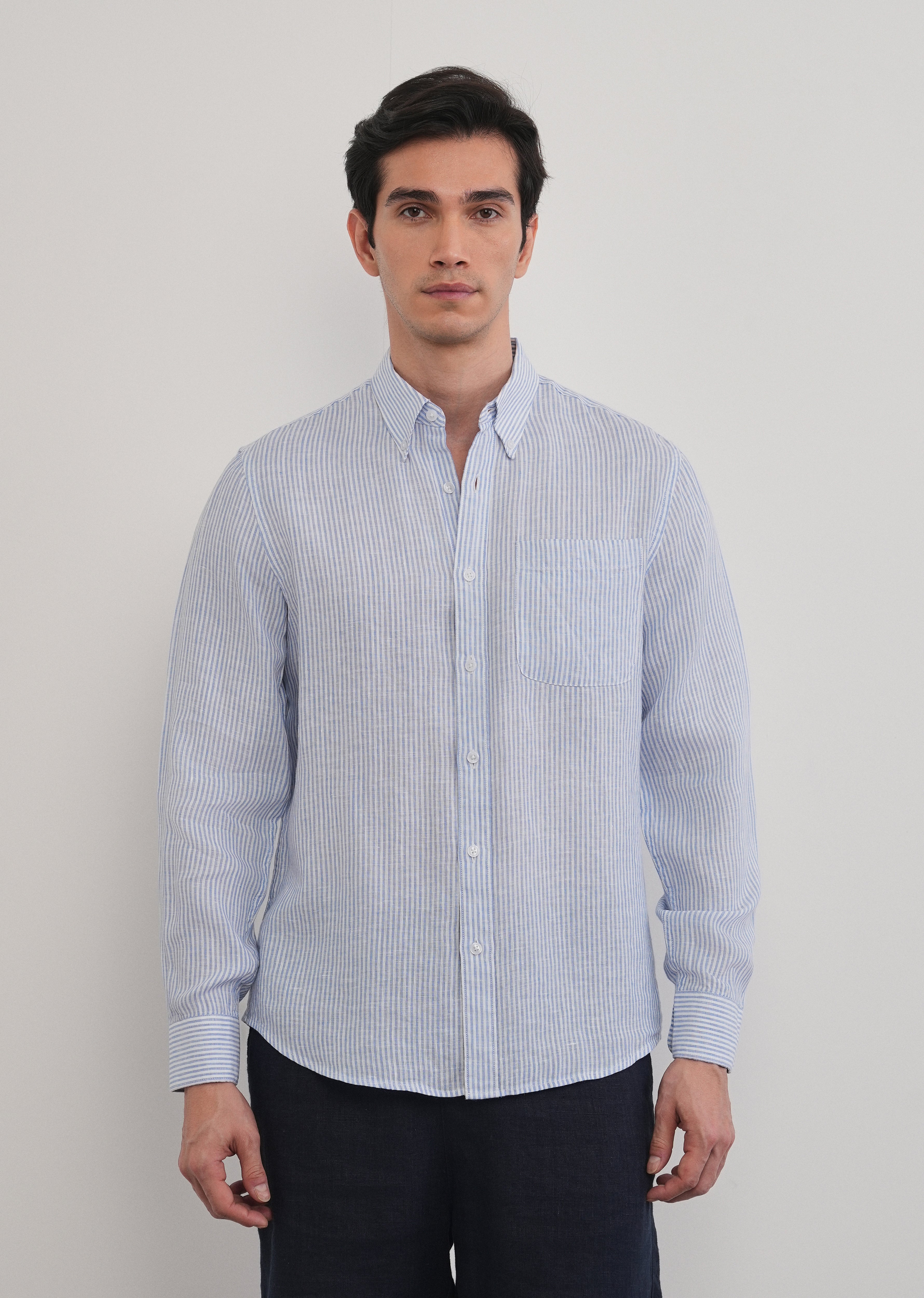 Blue 100% Pure Linen Stripe Shirt