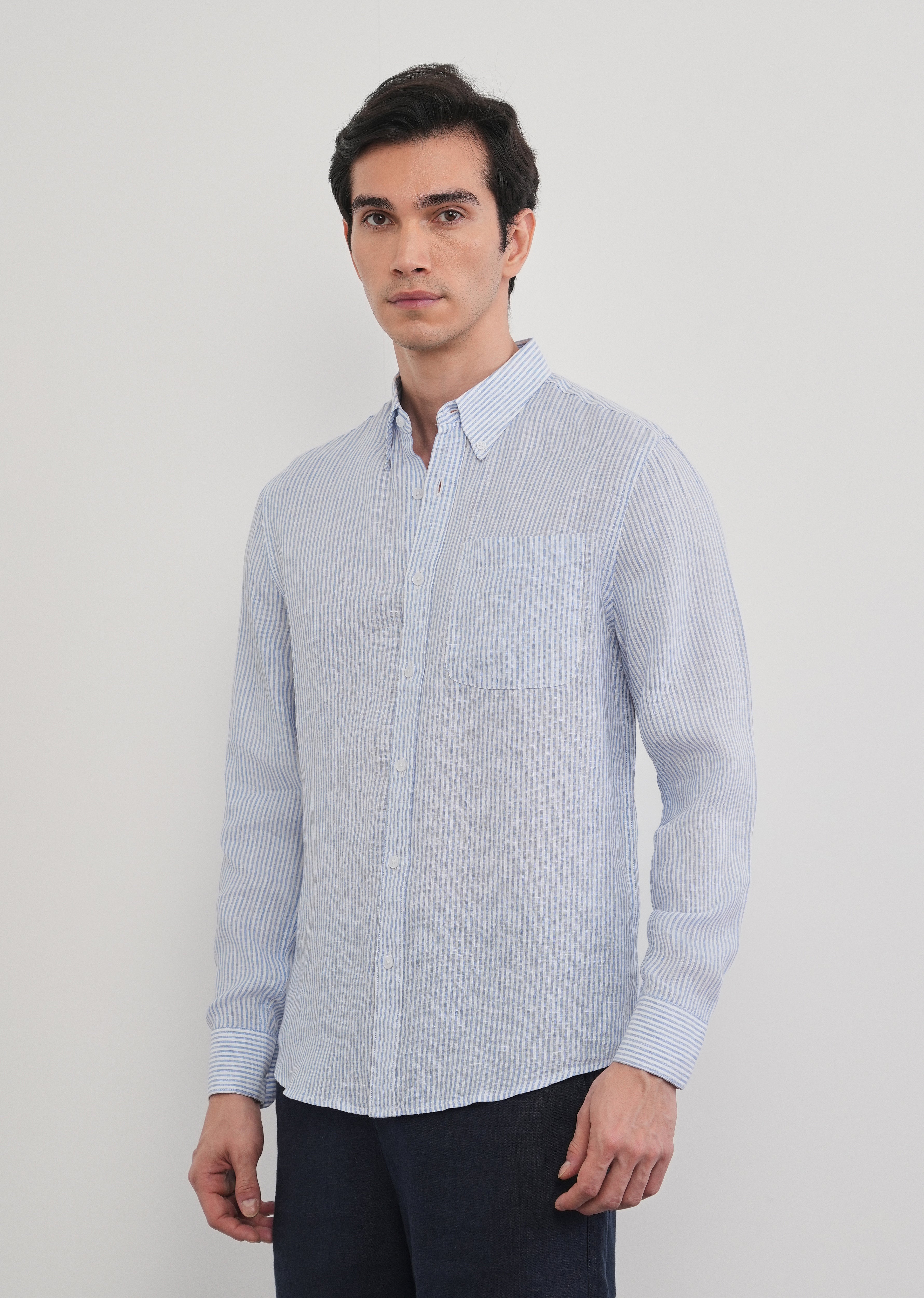 Blue 100% Pure Linen Stripe Shirt