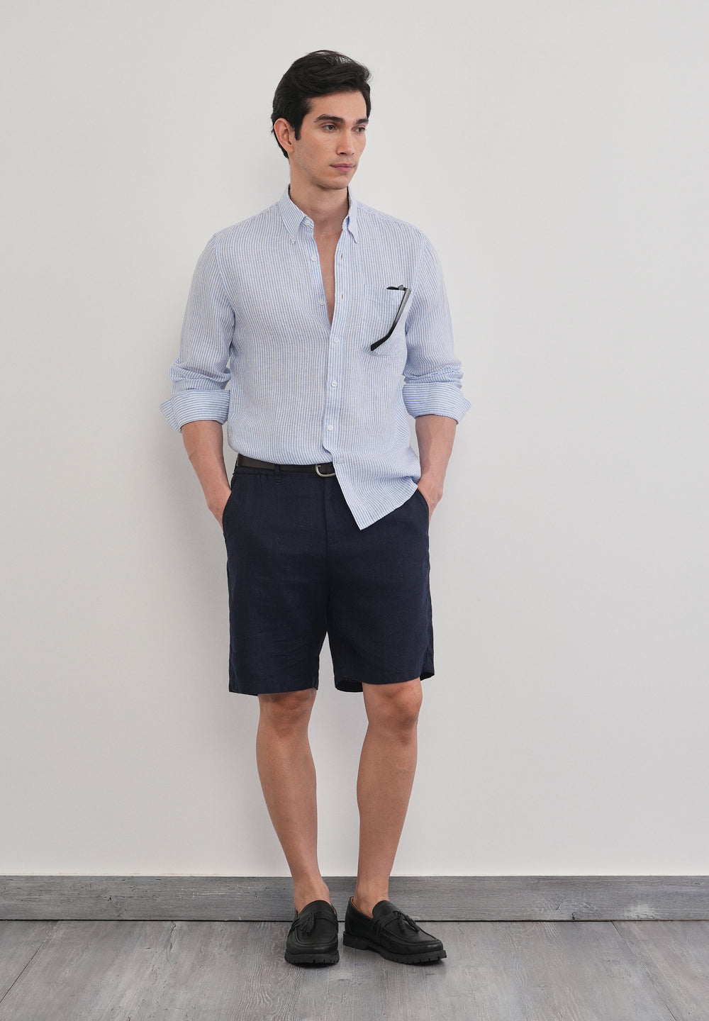 Blue 100% Pure Linen Stripe Shirt