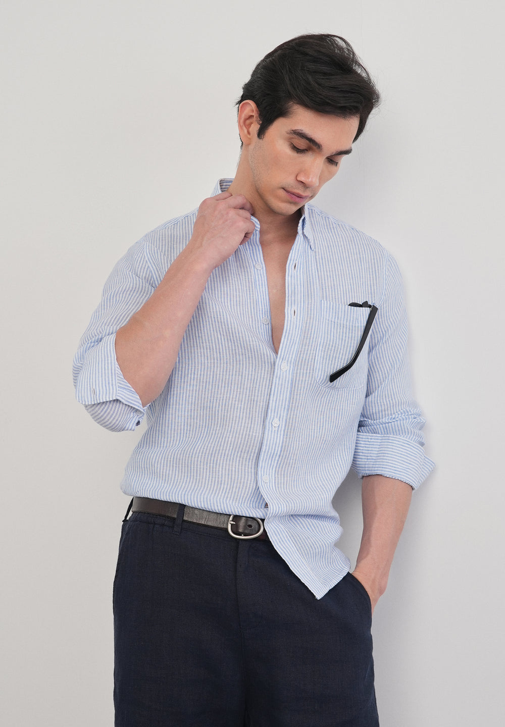 Blue 100% Pure Linen Stripe Shirt