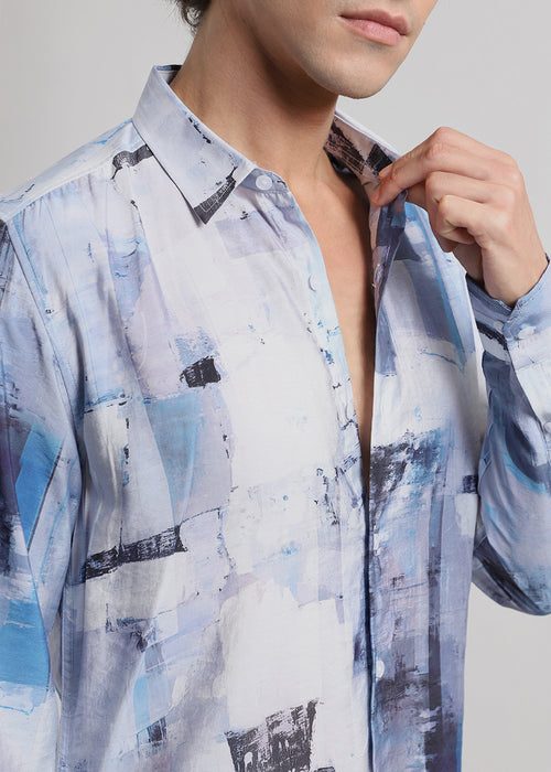 Blue Abstract Brush Print Shirt