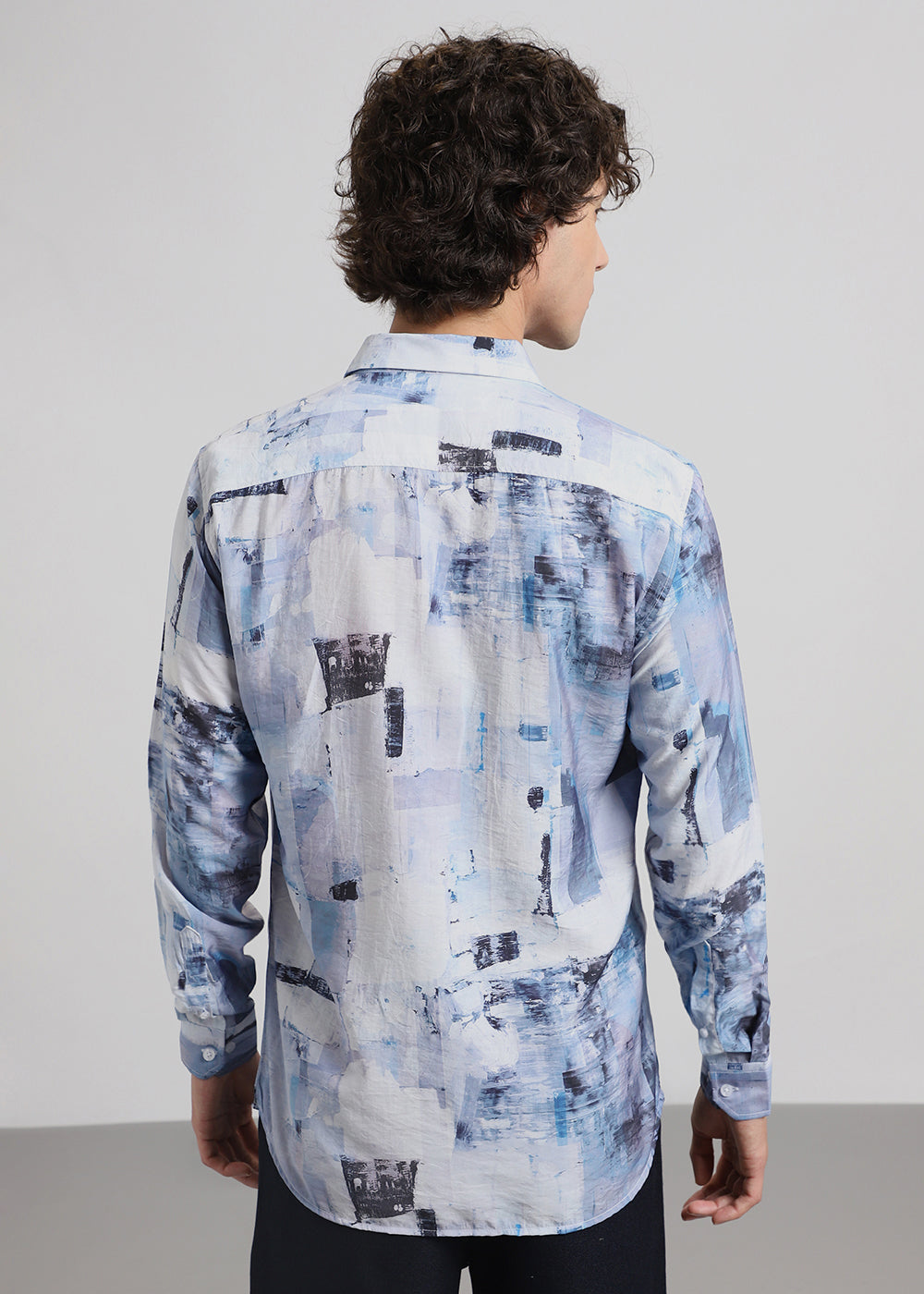 Blue Abstract Brush Print Shirt