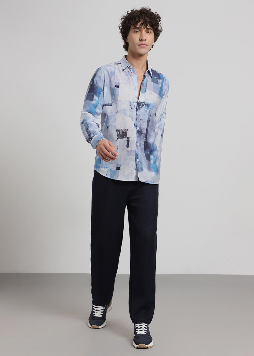 Blue Abstract Brush Print Shirt