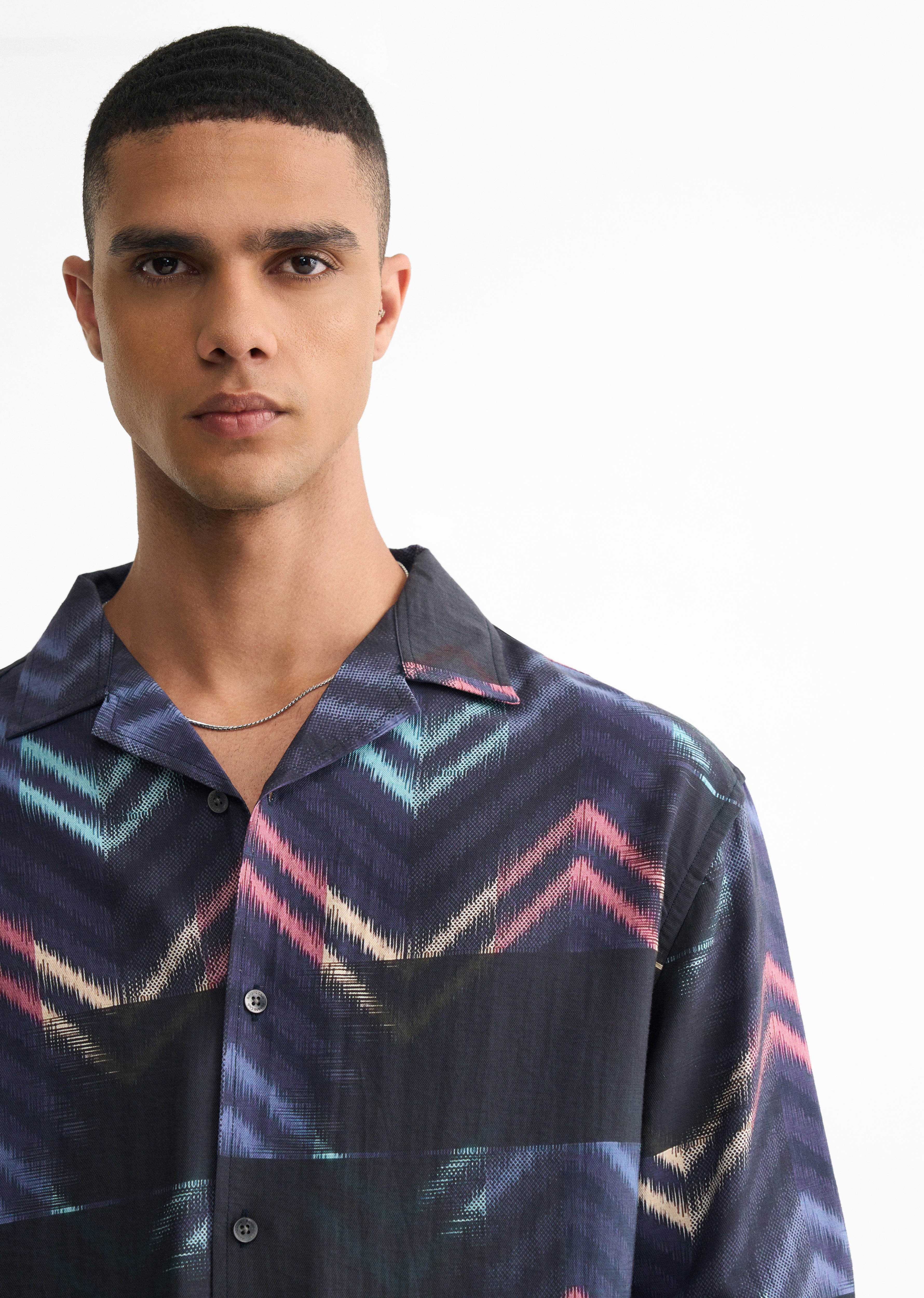 Blue Abstract Chevron Print Shirt