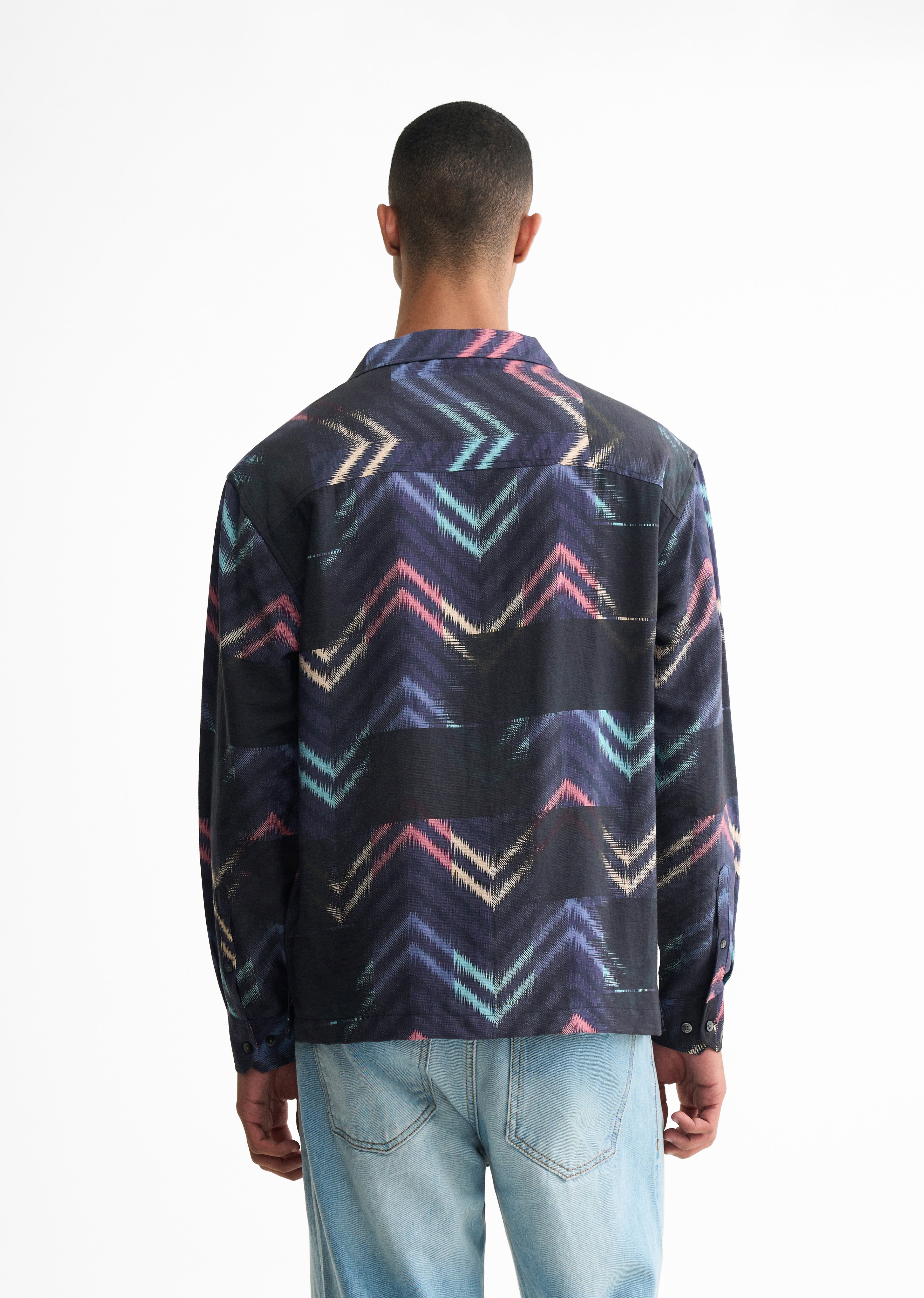 Blue Abstract Chevron Print Shirt