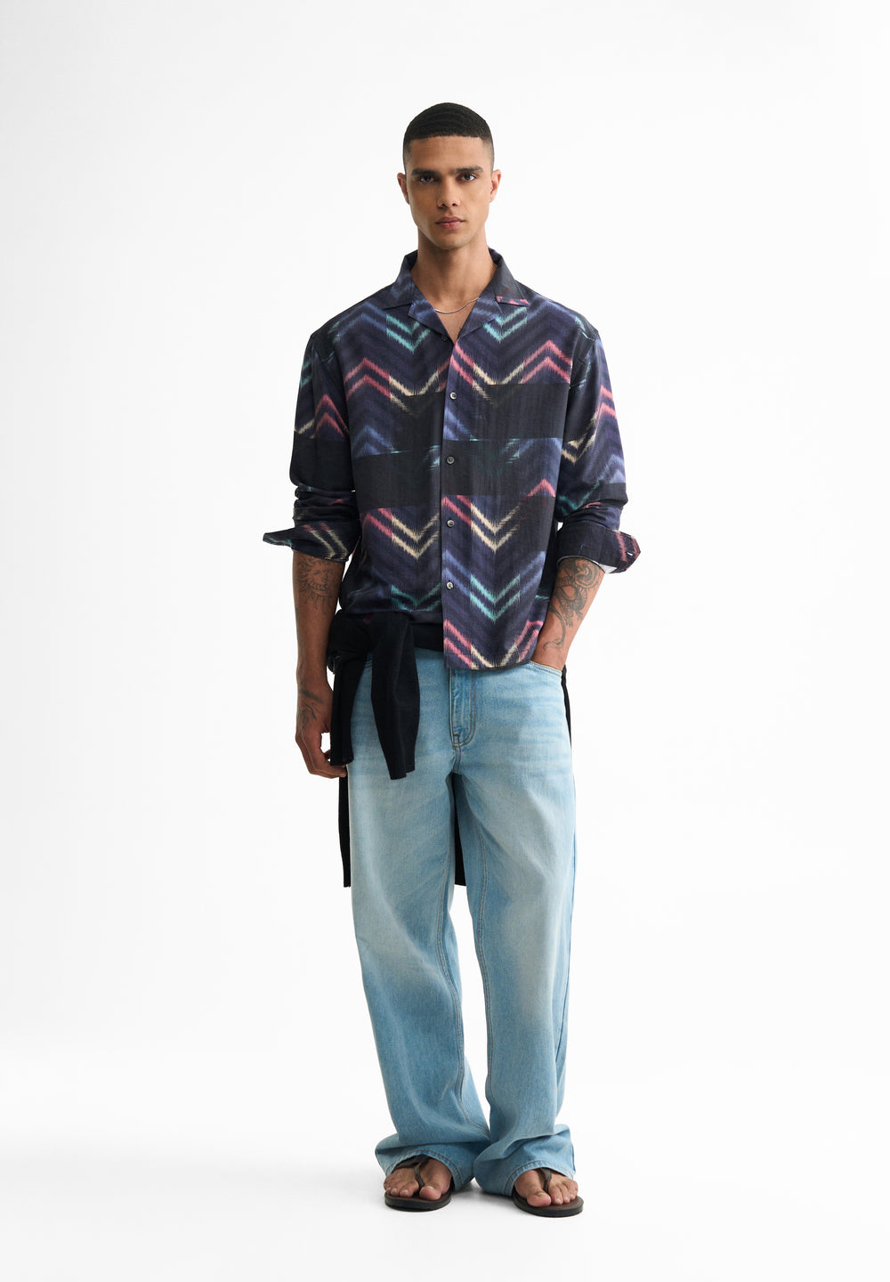 Blue Abstract Chevron Print Shirt