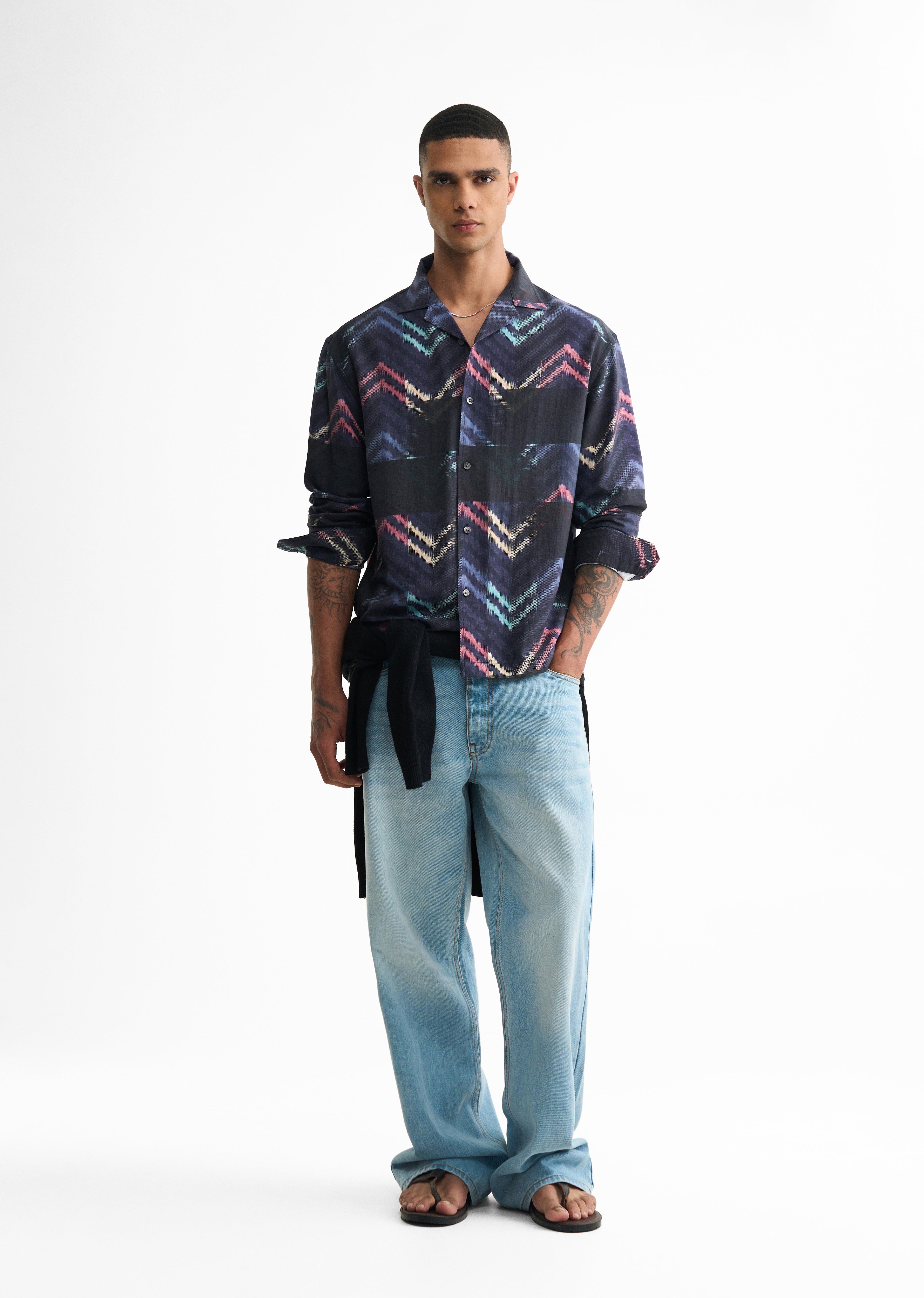 Blue Abstract Chevron Print Shirt