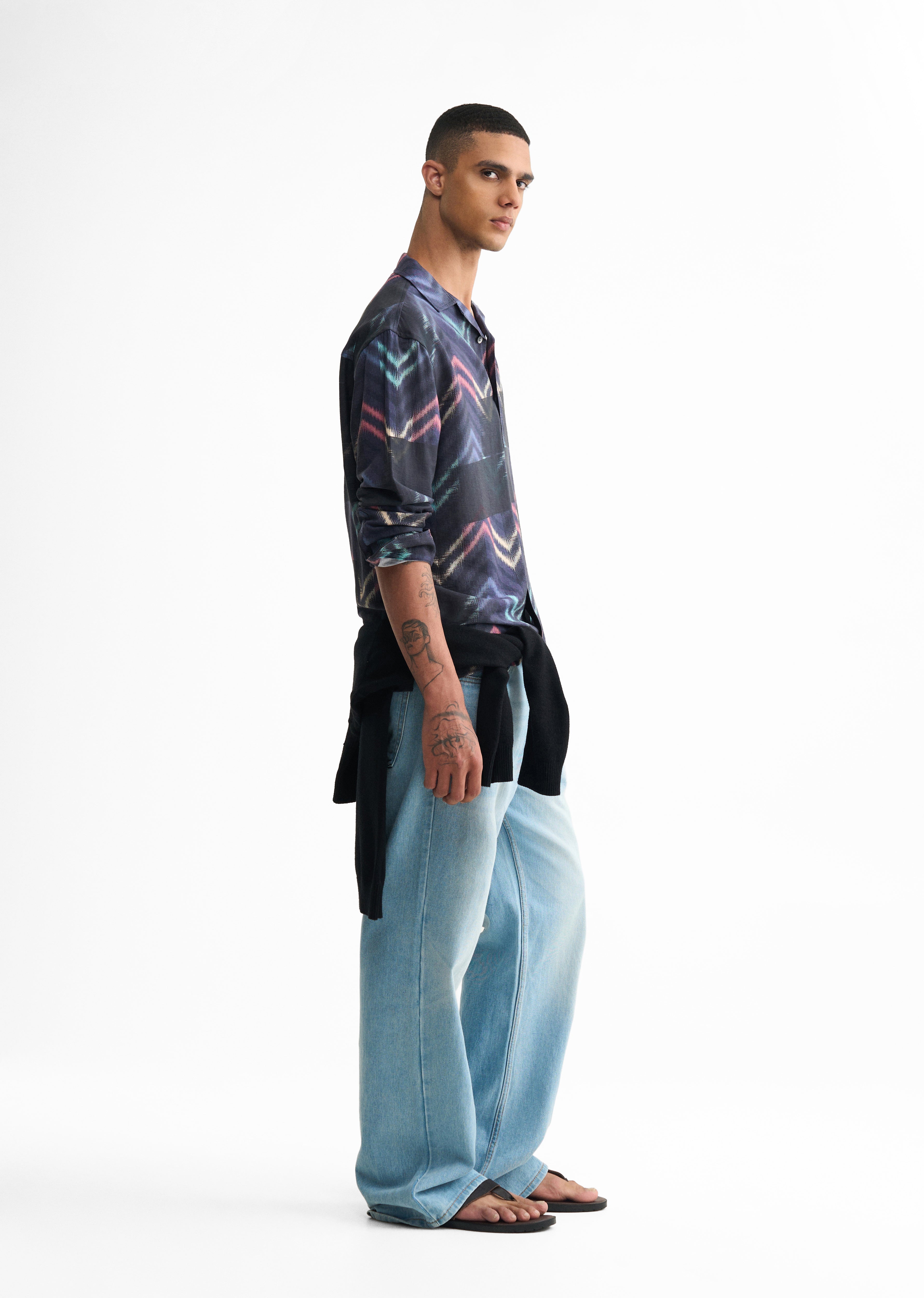 Blue Abstract Chevron Print Shirt
