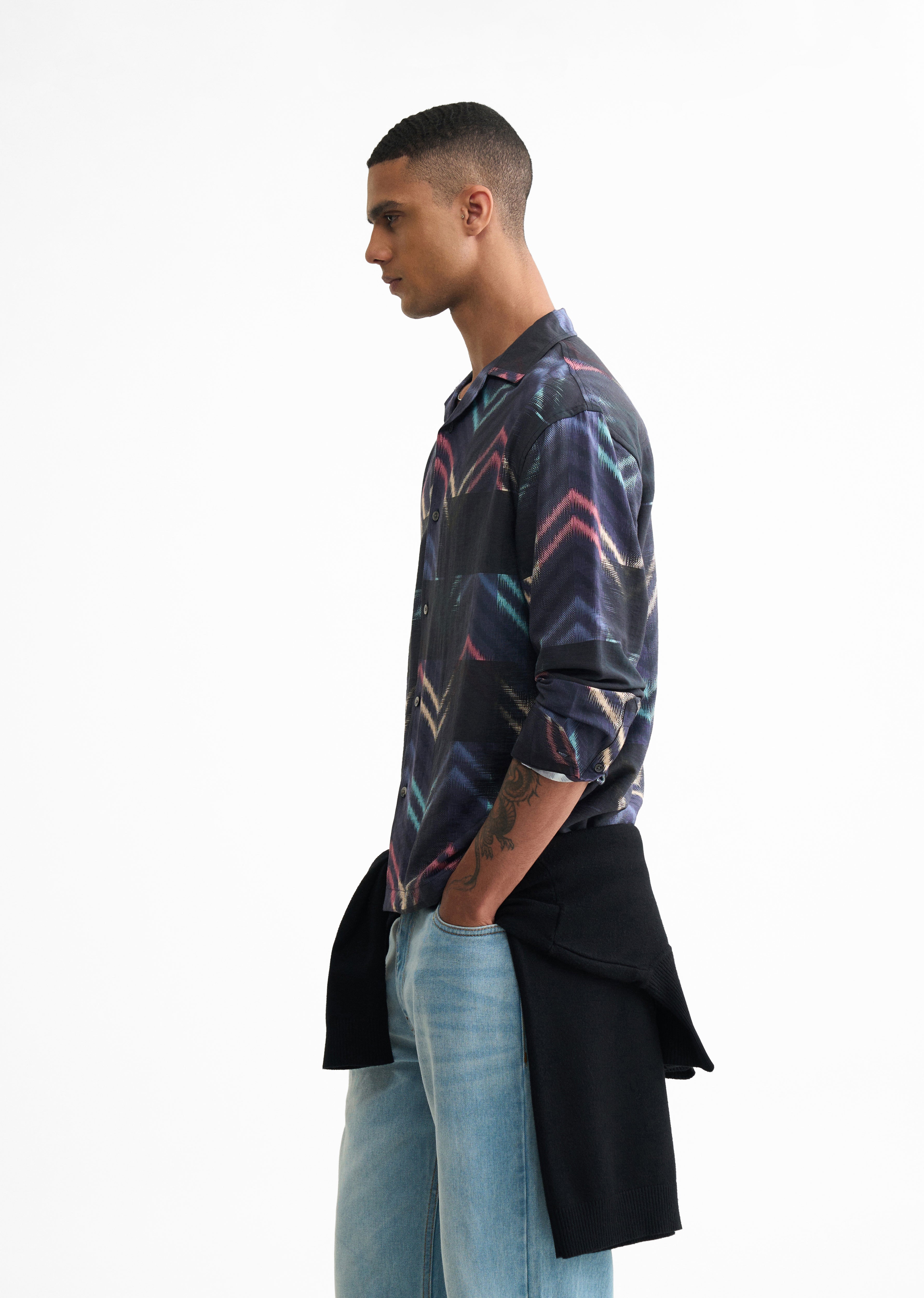 Blue Abstract Chevron Print Shirt