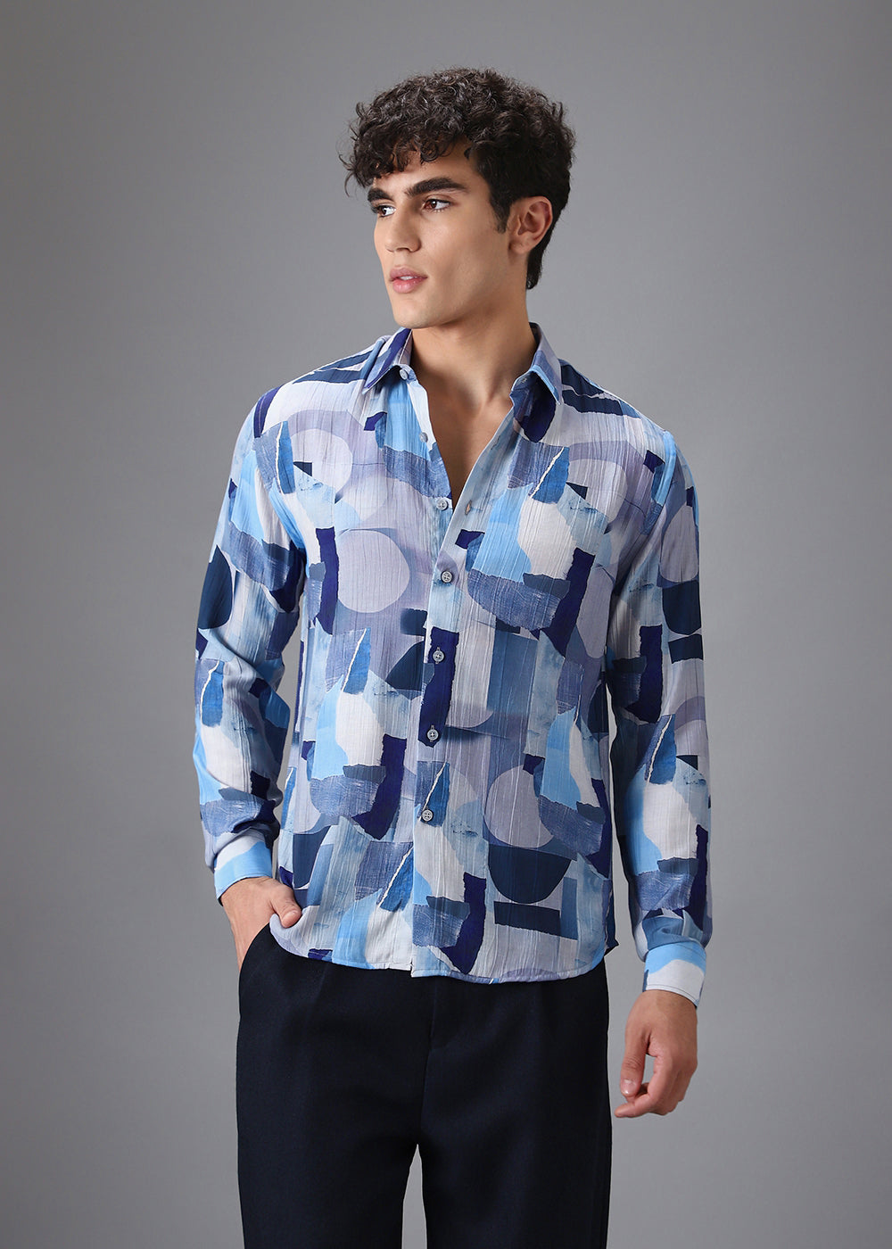 Blue Abstract Crushed Printed Shirt