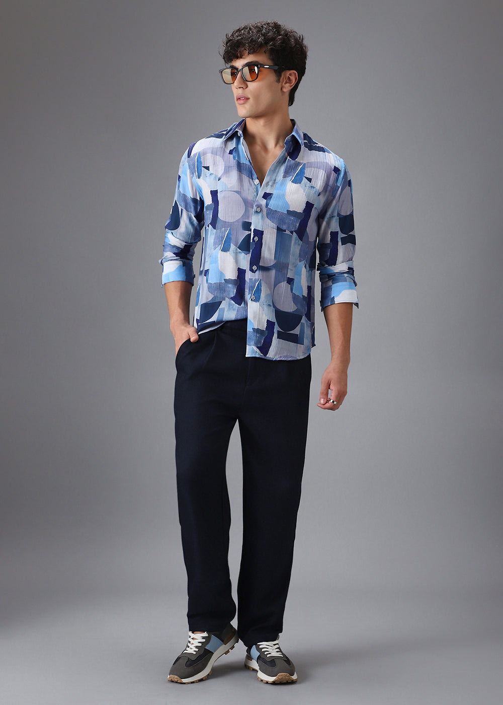 Blue Abstract Crushed Printed Shirt