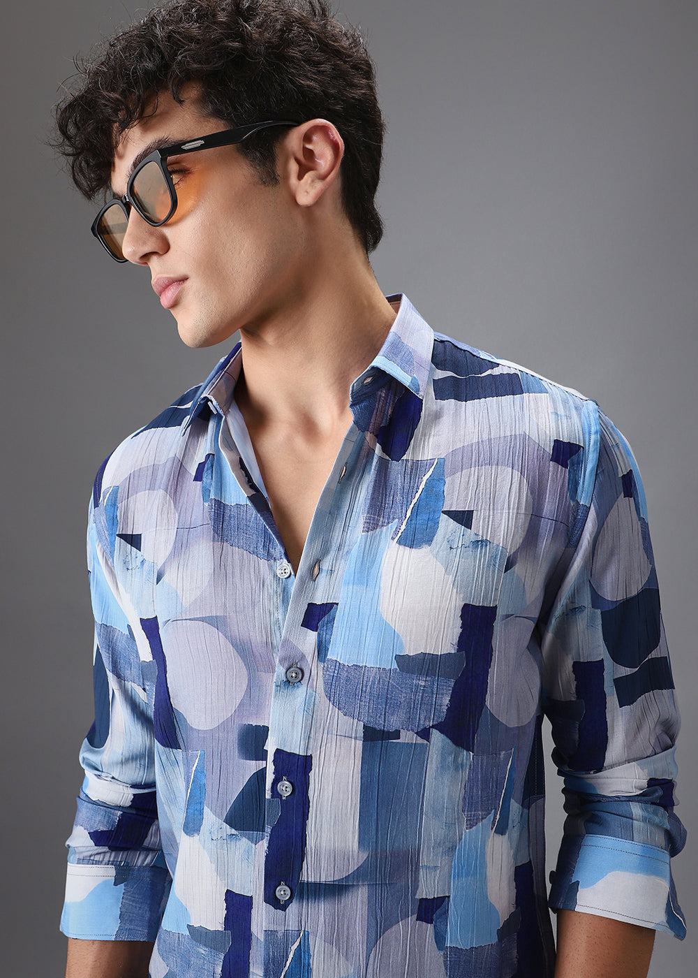 Blue Abstract Crushed Printed Shirt