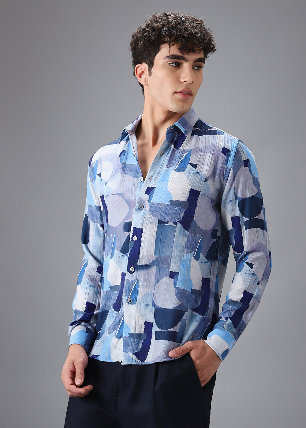 Blue Abstract Crushed Printed Shirt