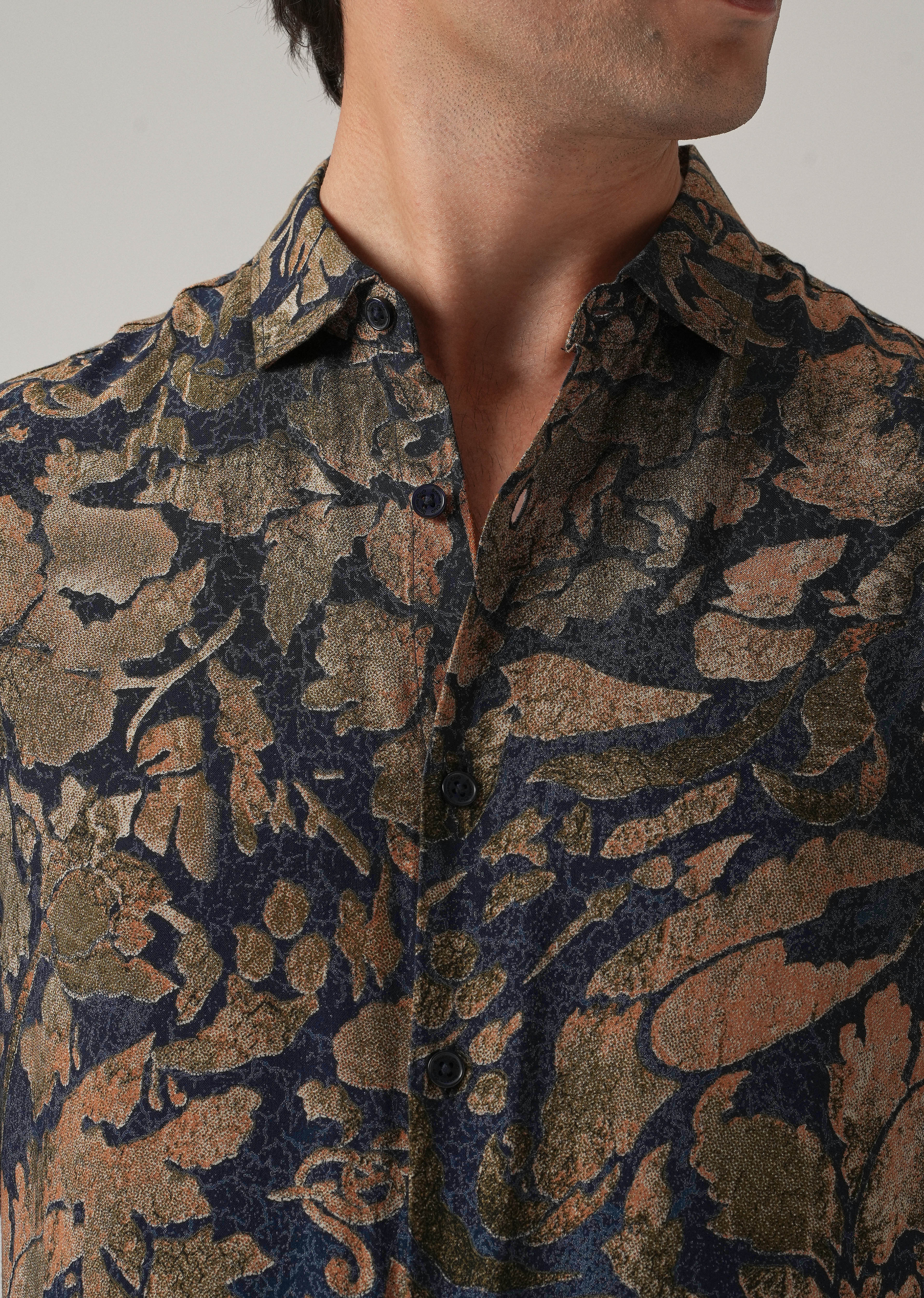 Blue Abstract Distress Print Feather Shirt