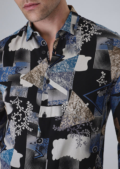 Blue Abstract Feather Shirt