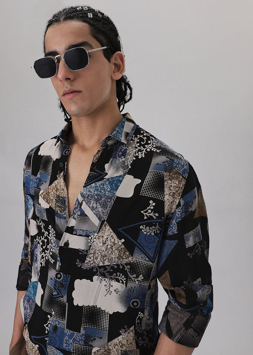 Blue Abstract Feather Shirt