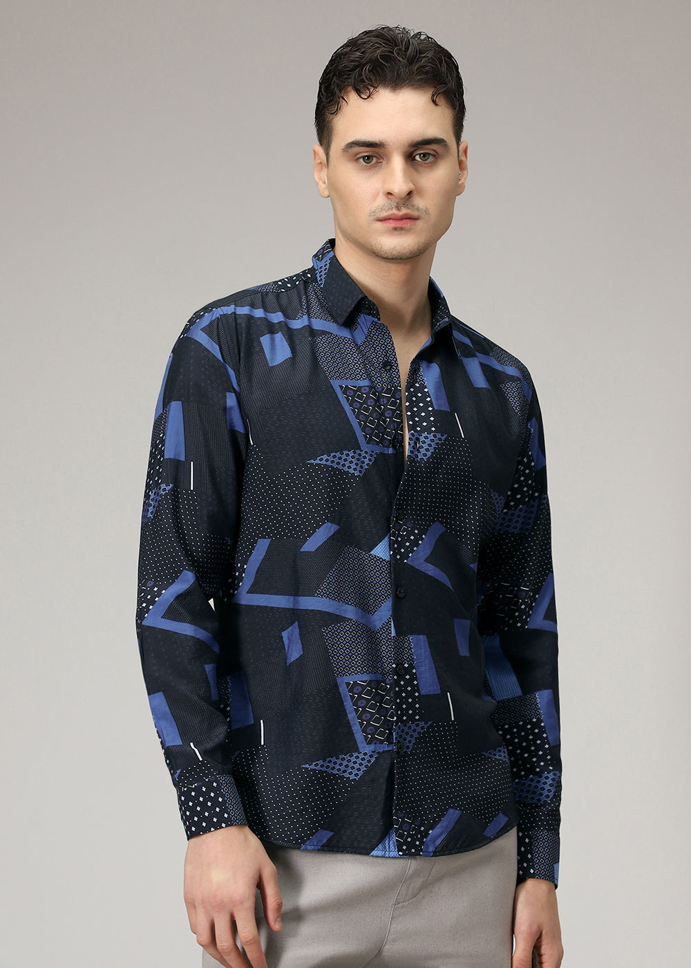 Blue Abstract Geometric Print Shirt