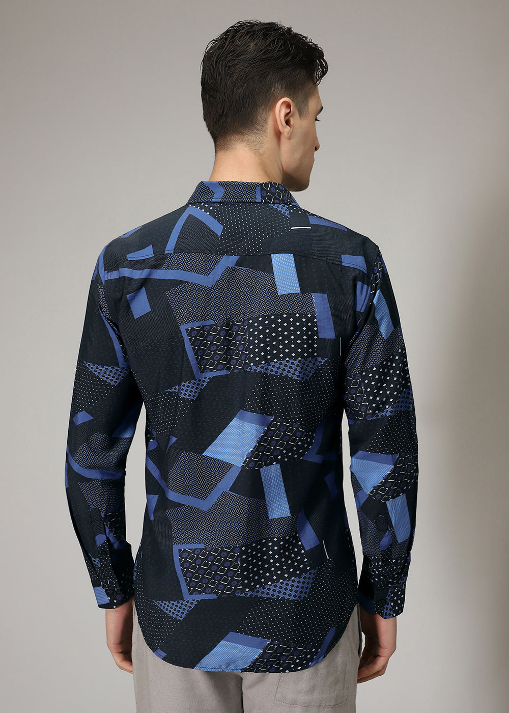 Blue Abstract Geometric Print Shirt